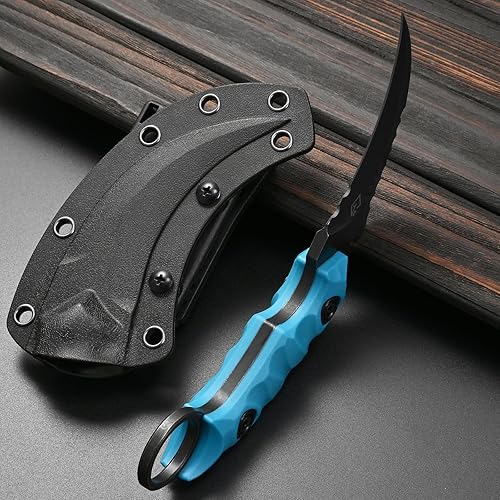 Miniatura 5 de GTK691 Cuchillo de hoja fija D2 Hoja de acero Mango de fibra de vidrio de nailon con funda Kydex para acampar al aire libre, caza, senderismo,