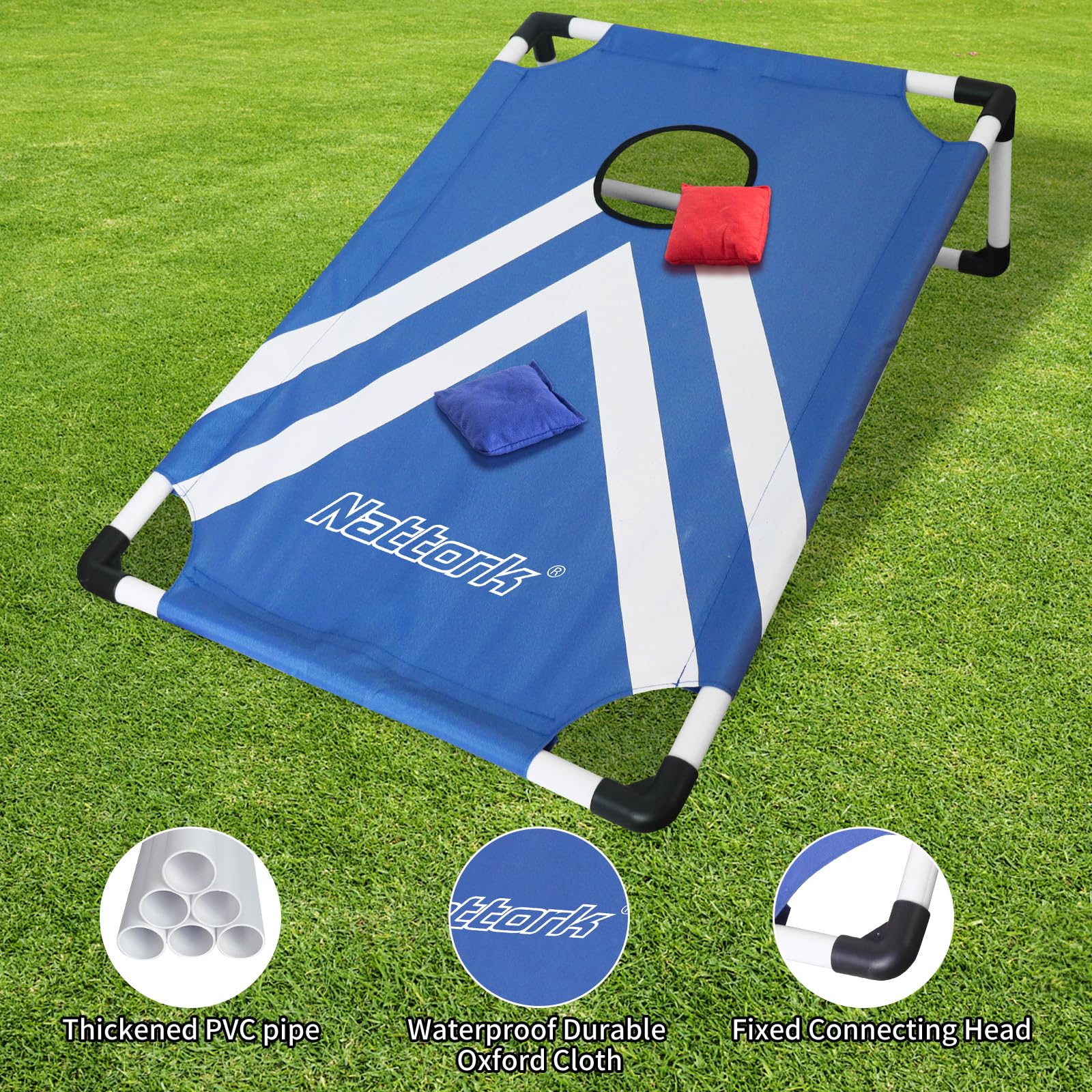 Portable Cornhole Set PVC Framed Corn Holes Outdoor Game Set with 2 Cornhole Boards, 8 Cornhole Bean Bags and Carrying Case, Camping Games Indoor Outdoor for Adults, Travel Camping Accessory view 2