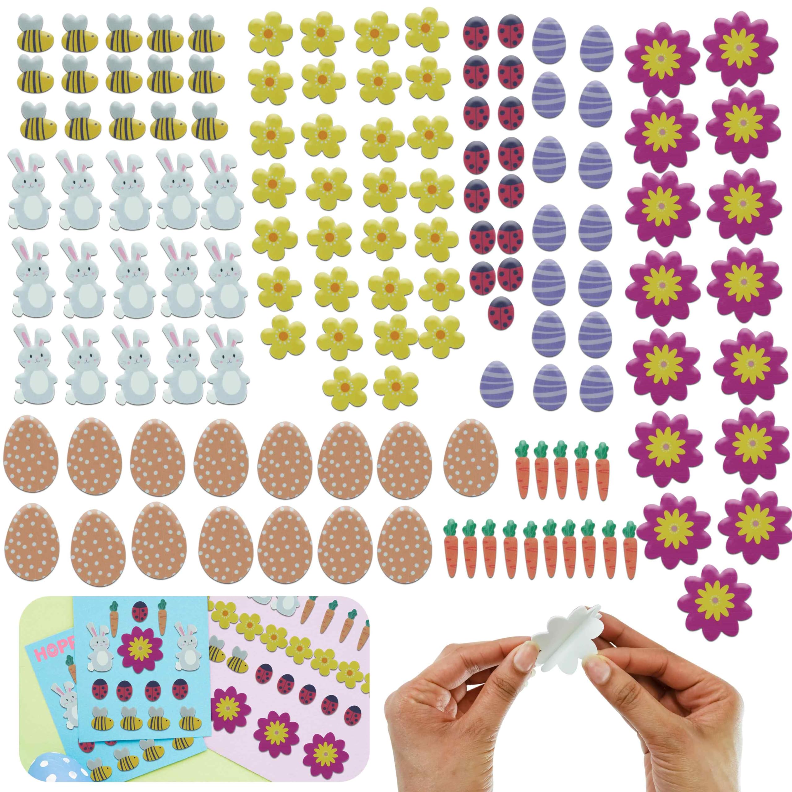 Srv Hub 135X Easter Foam Stickers 135Pcs Easter Foam Stickers Set, Reusable Bags With Kids Felt Stickers - Self Adhesive Stickers Bunnies, Eggs, Flowers, Carrots Decoration, Easter Clings Supplies For Window Glass
