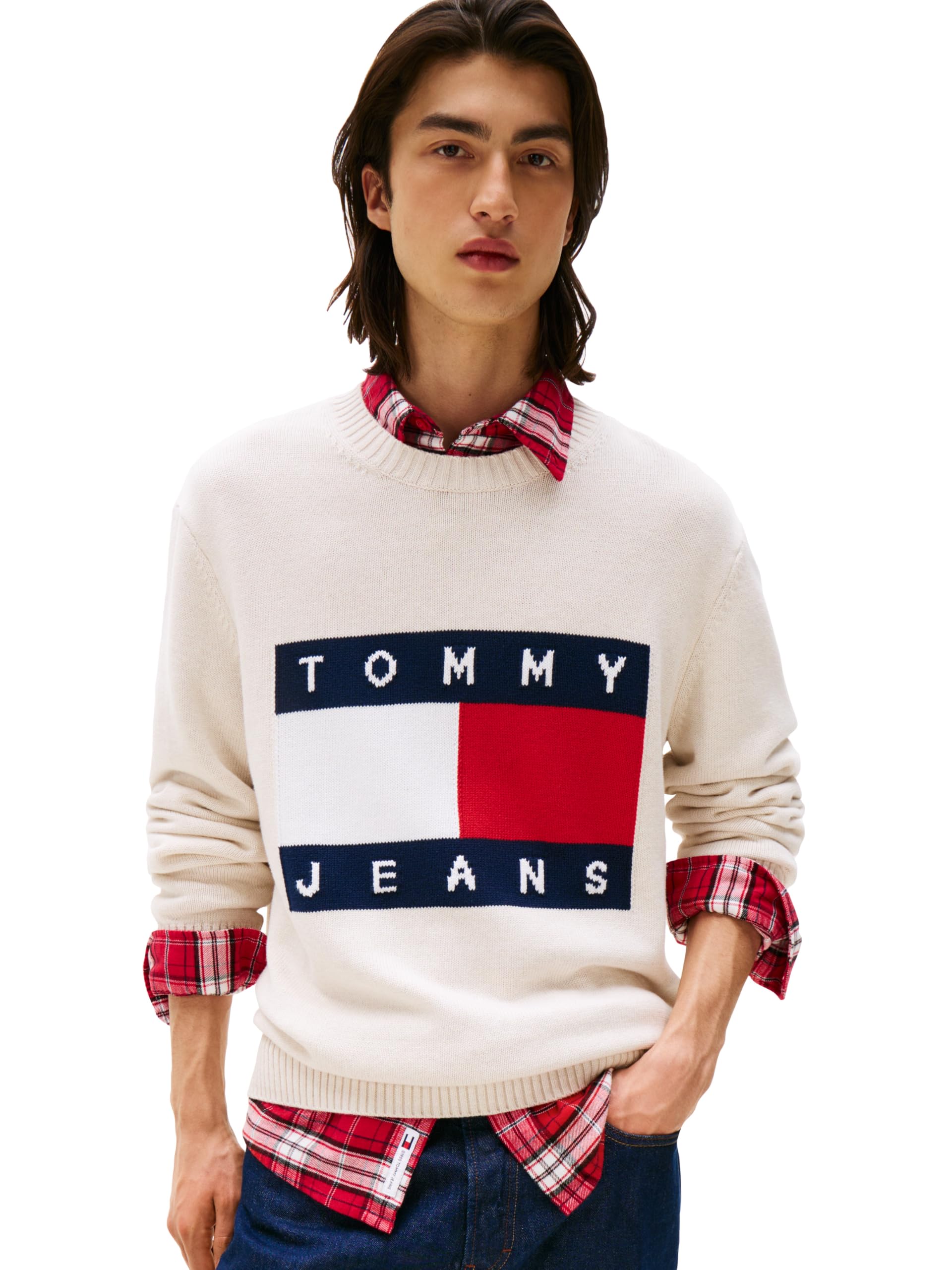tommy jeans Men's Medium Weight Crewneck Sweater with Flag Logo-picture-33