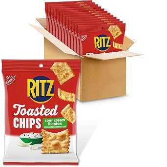 RITZ Toasted Chips Sour Cream and Onion Crackers, Bulk Individual Snacks, 12 Snack Packs