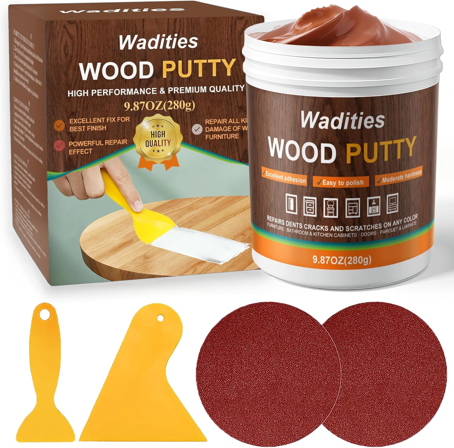 Wadities Walnut Wood Filler, Walnut Wood Putty, Paintable Stainable