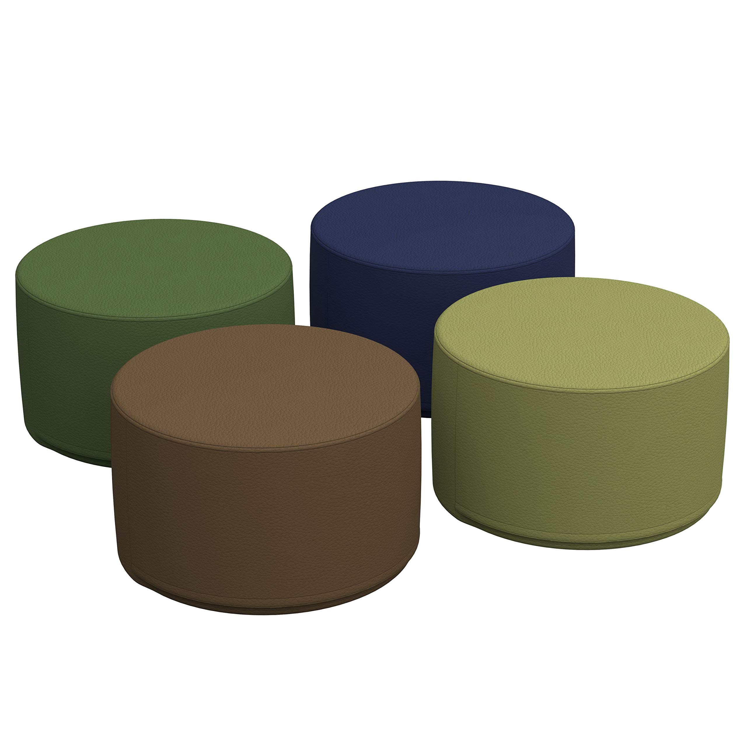 Factory Direct Partners 10452-ET SoftScape 18" Round Ottoman, Collaborative Flexible Seating for Kids, Junior 12" H, (4-Piece Set) - Earthtone