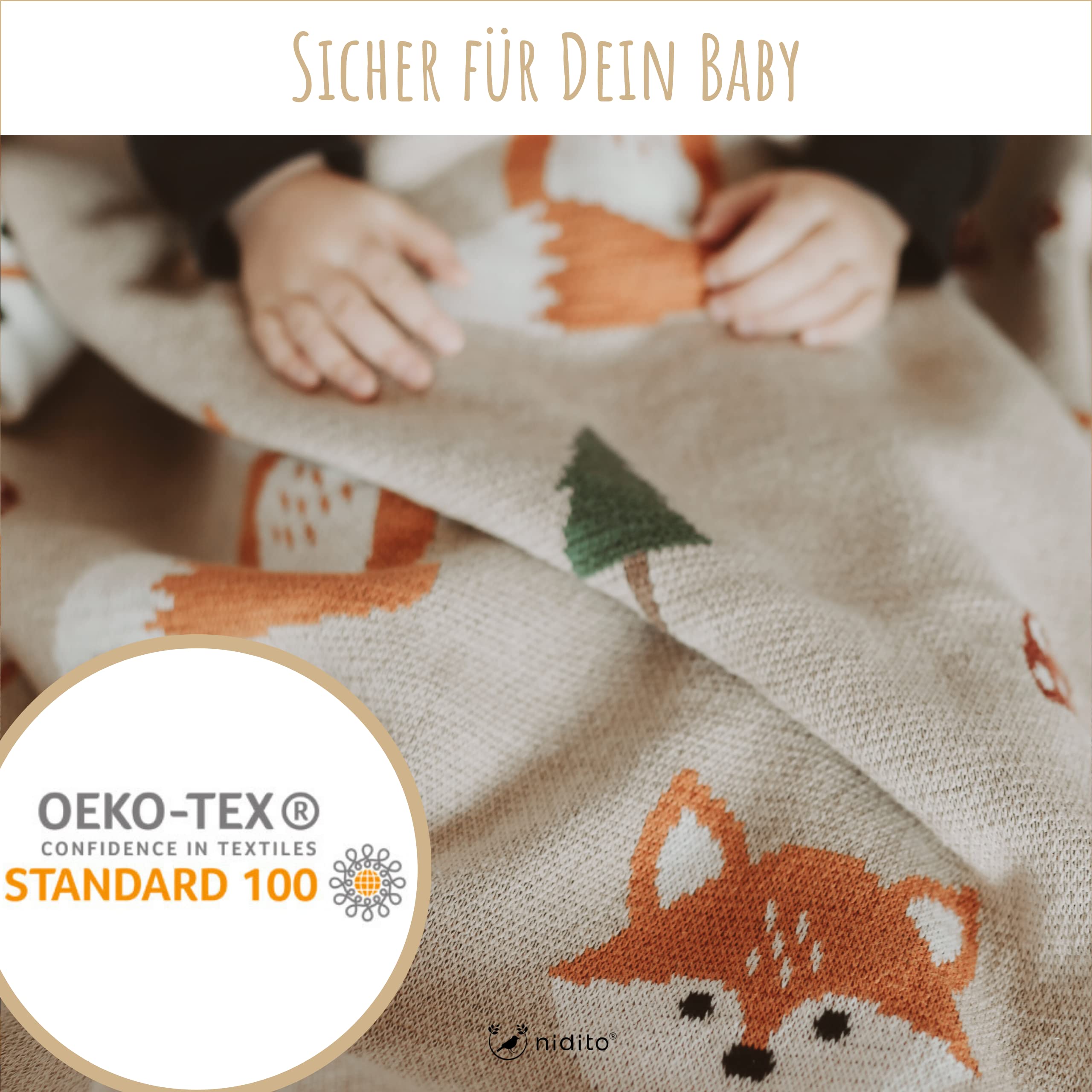 Hochwertige Bio Babydecke Baumwolle Beige Fuchs - 100% GOTS Bio-Baumwolle - 80x100 cm - herrlich weich | Babydecke Mädchen Junge | Baby Wolldecke | Kuscheldecke | Baby-Geschenk zur Geburt