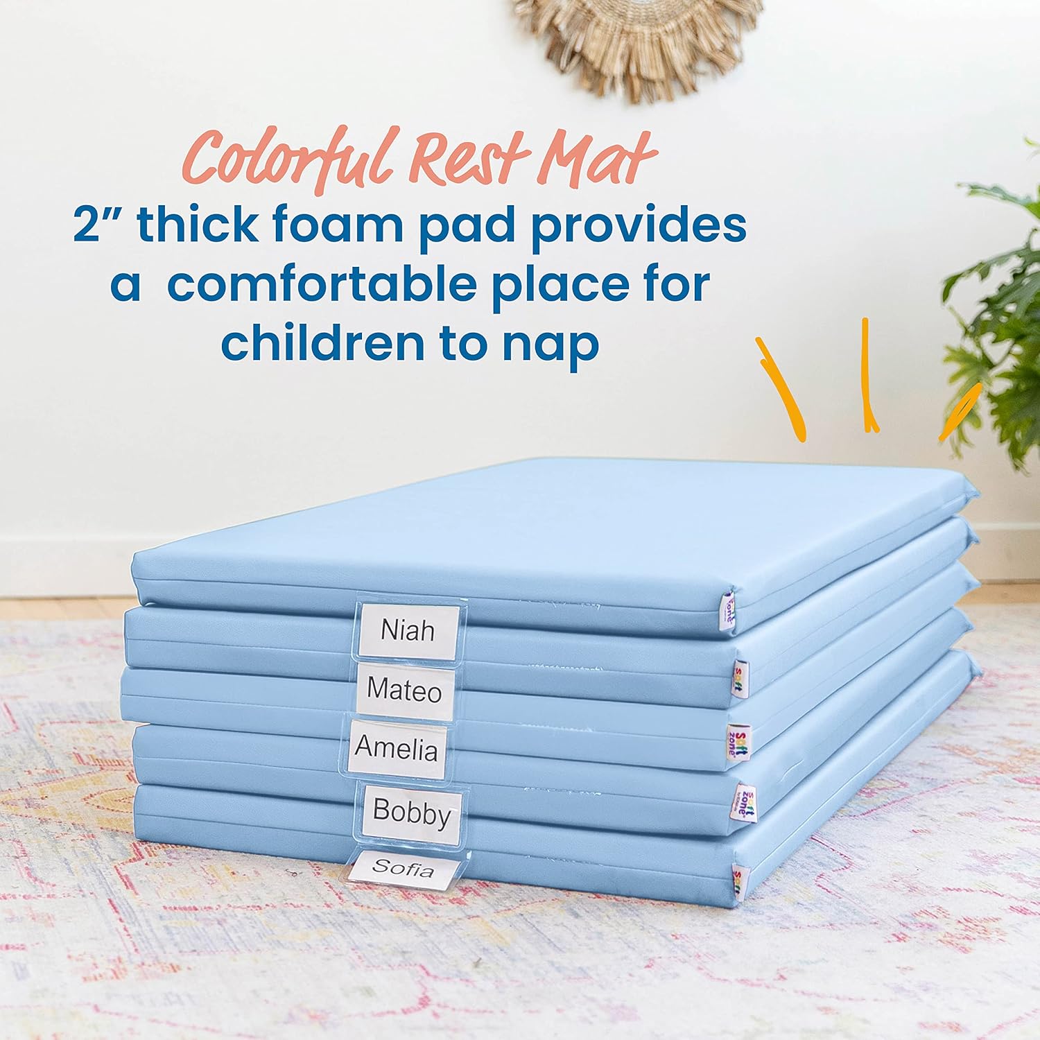 ECR4Kids SoftZone Rainbow Rest Mat, 2in, Sleeping Pad, Powder Blue, 5-Piece