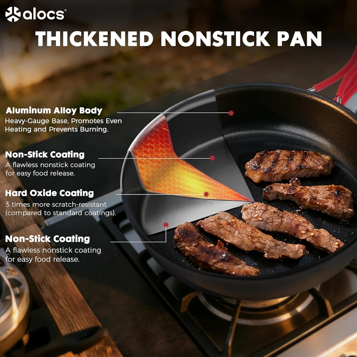 Alocs Camping Cookware Set Camping Gear, Compact Camping Pots and Pans Set, Durable Hard Alumina Camping Cooking Set for Outdoor Backpacking Camping Hiking Picnic, Included Mesh Carry Bag