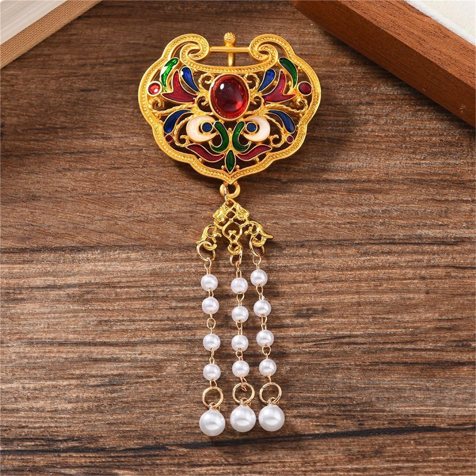 Broche de estilo chino vintage con borla esmaltada para ocasiones festivas