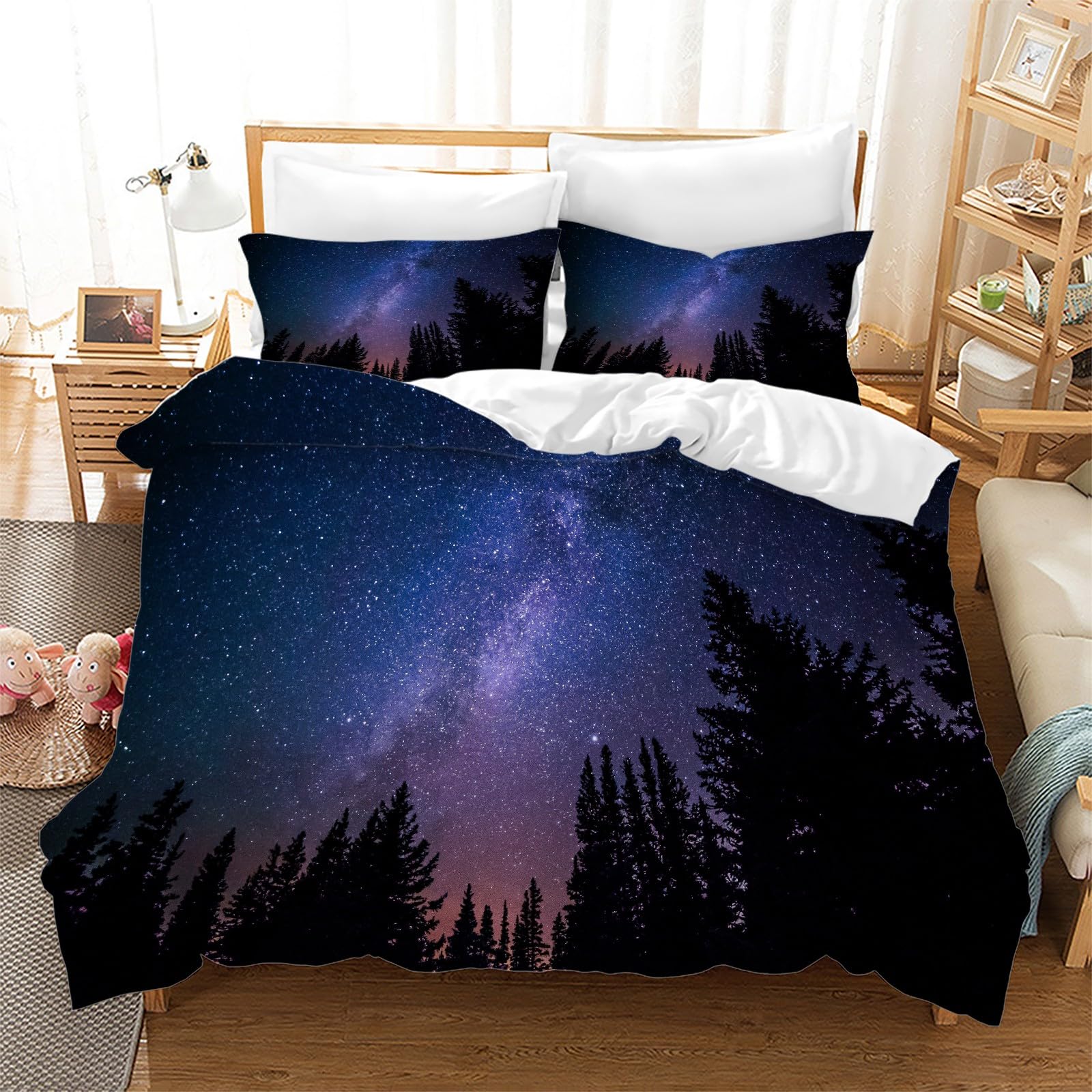 Housse de couette 135x200 anti-plis et facile à laver thème forêt 3D