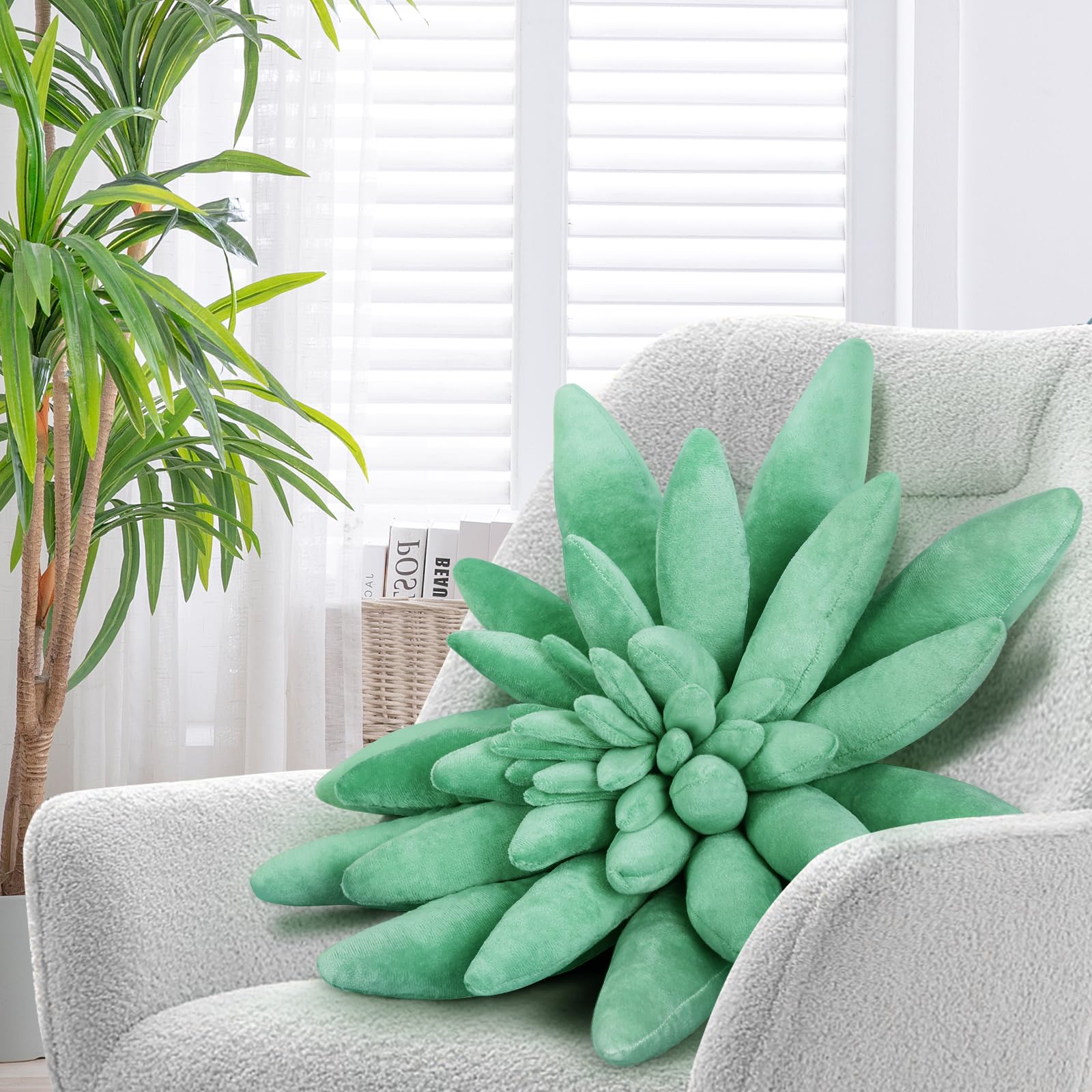 OtGalk Almohadas de suculentas, almohada decorativa de felpa cosida a mano, cojín de felpa 3D, almohada con forma de plantas, para dormitorio y decoración del hogar, 55 cm