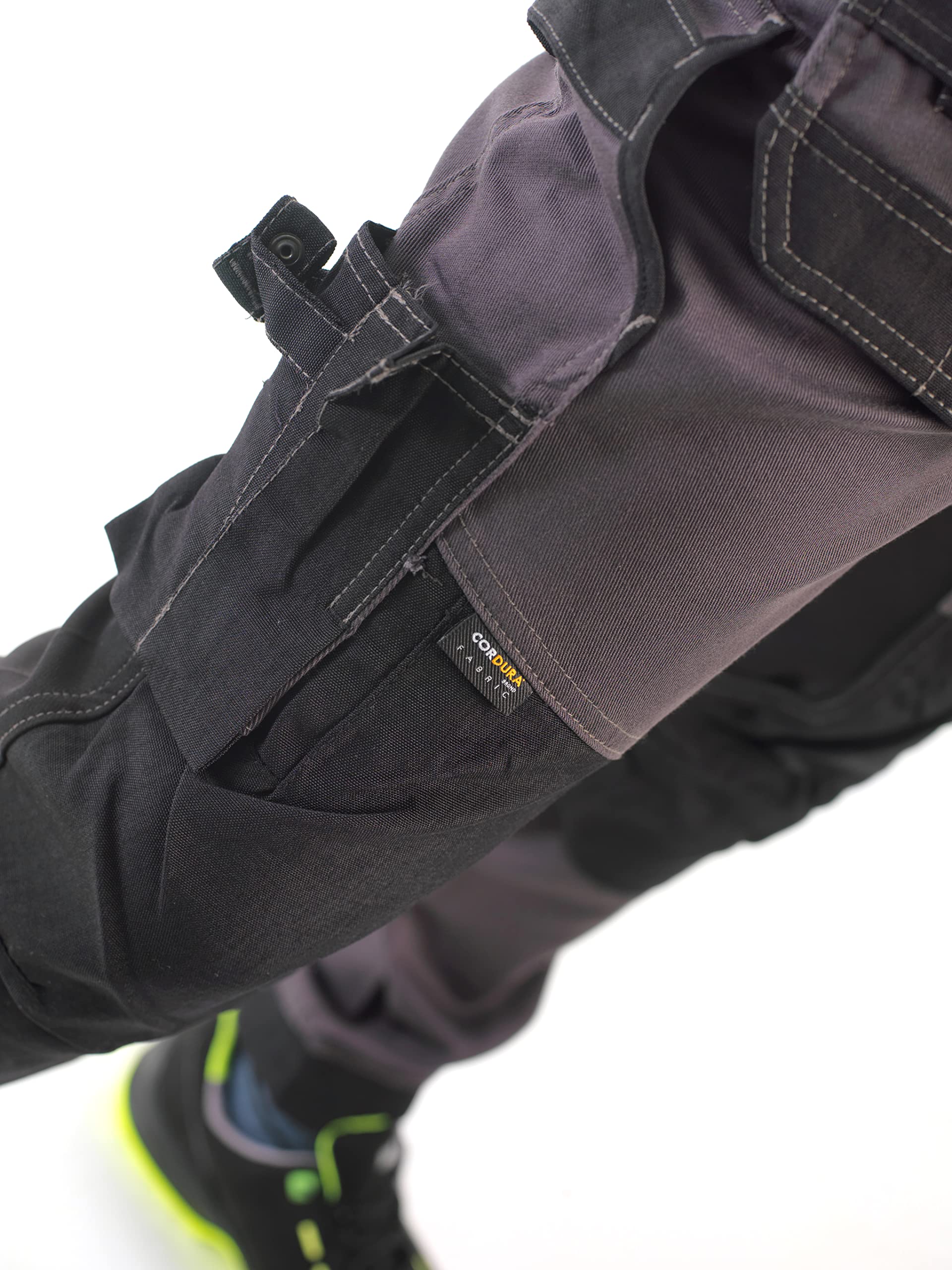 Bitco GARONE Pantalón de Trabajo Extensible para Rodilleras, Color Gris y Negro, Resistente al Agua y al Aceite, con Refuerzo de Cordura®, Bolsillos para Rodilleras, Bolsillos de Utilidad