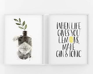 When Life Gives You Lemons, Make A Gin & Tonic Poster,Set of 2,Botanical Gin Bottle Print,Kitchen Decor,Home Decor, 5 Size Options UNFRAMED
