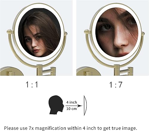 Miniatura 7 de Fixsen - Espejo de tocador de maquillaje con aumento de 7.9 in, con aumento de 7.9 in, extensión de 12 pulgadas, enchufe de aumento 1X7X, rotación