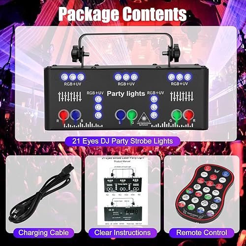 Miniatura 6 de 21 luces estroboscópicas para fiesta de DJ, luces RGB de discoteca DJ, proyector activado por voz DMX 512 con control remoto, luces láser activadas