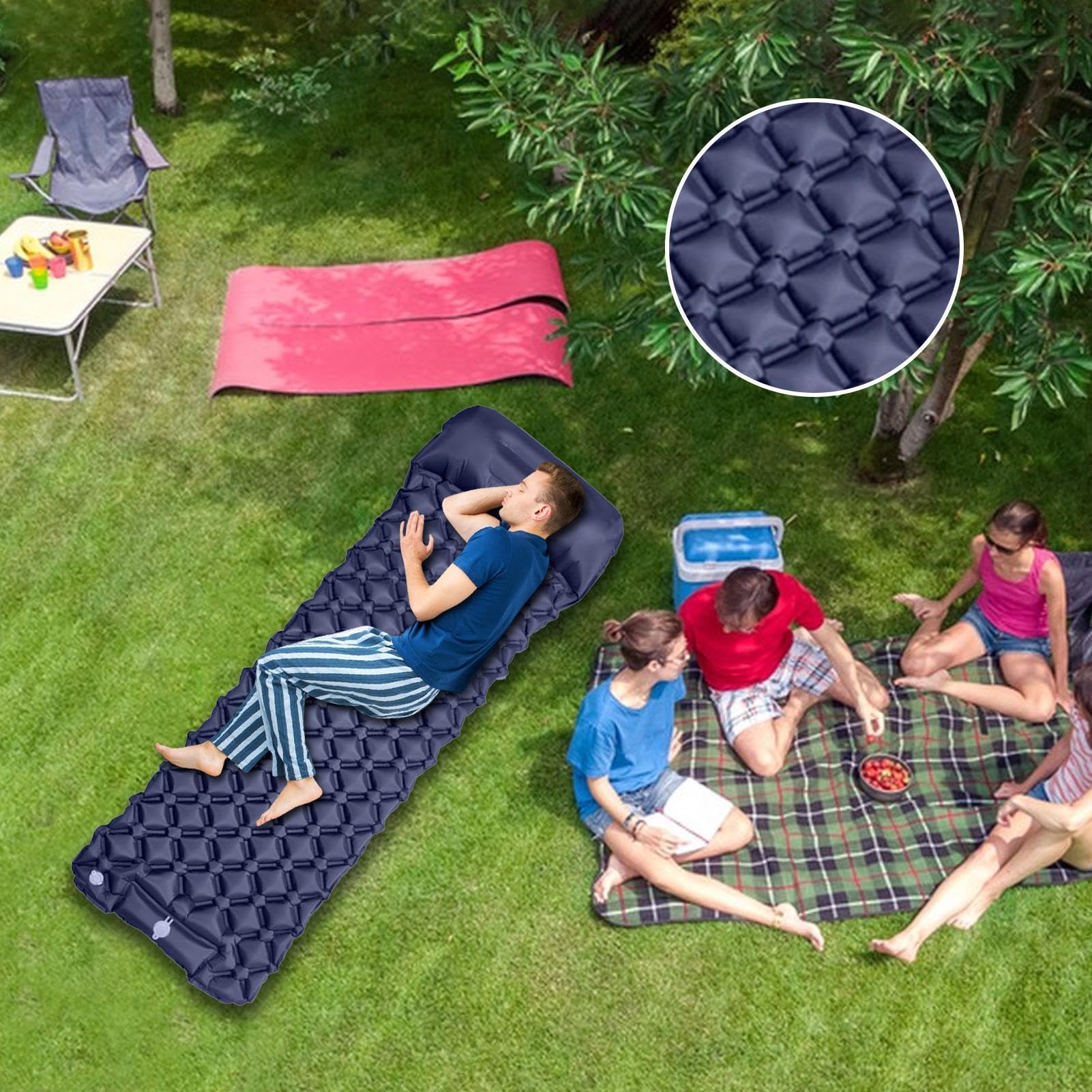 Colchón de camping – Colchoneta inflable impermeable para dormir plegable portátil para una sola persona, ideal para viajes y aventuras al aire libre
