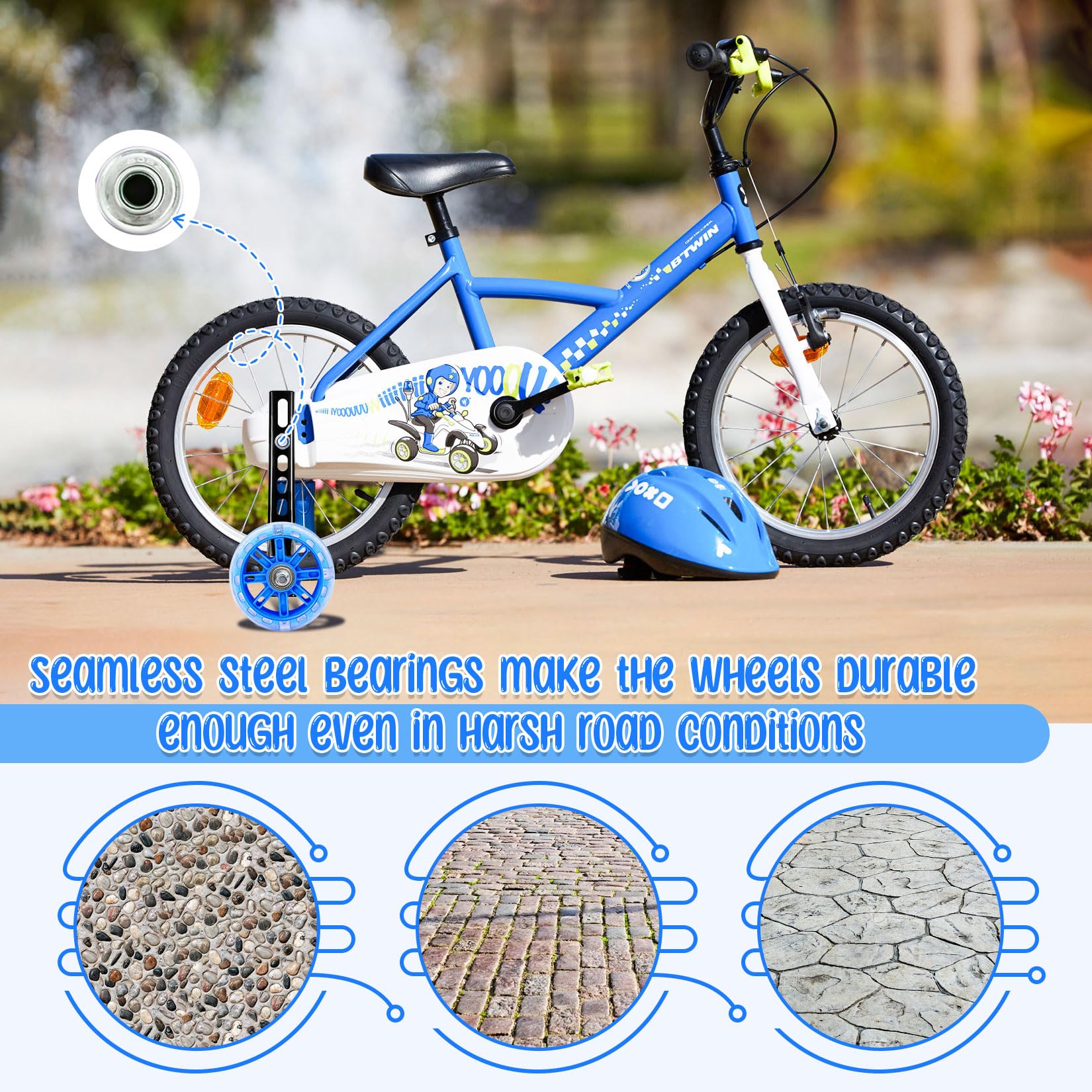 Herbst Ruedas de apoyo, Ruedas para bicicleta infantil, Ruedas de bicicleta intermitentes para niños, Ruedas de apoyo ajustables y seguras, Ruedas universales auxiliares para 12 14 16 18 20 pulgadas — view 4