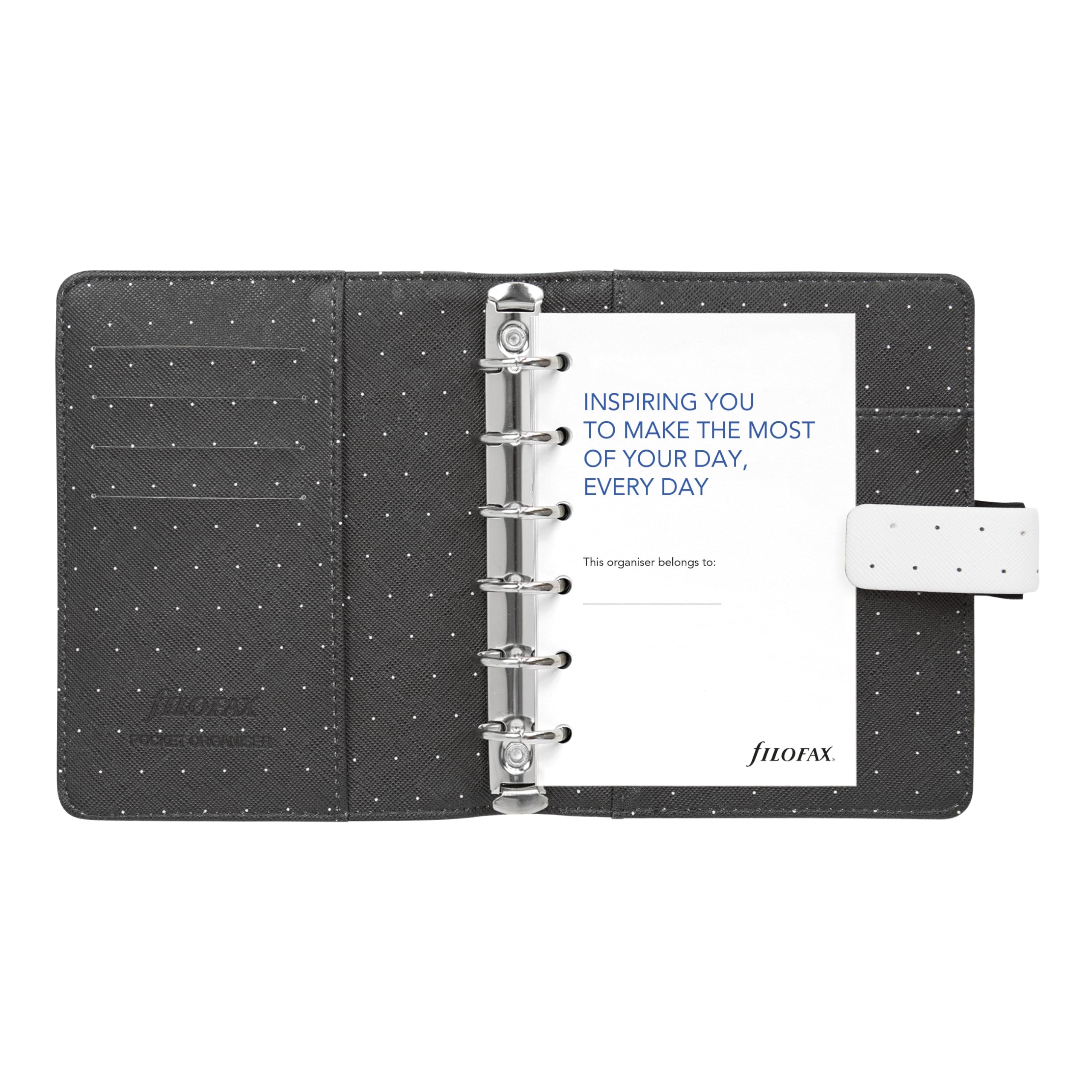 Filofax Moonlight C022650 - Organizer tascabile, effetto pelle, dettagli dorati, sei anelli, visualizzazione settimanale, multilingue