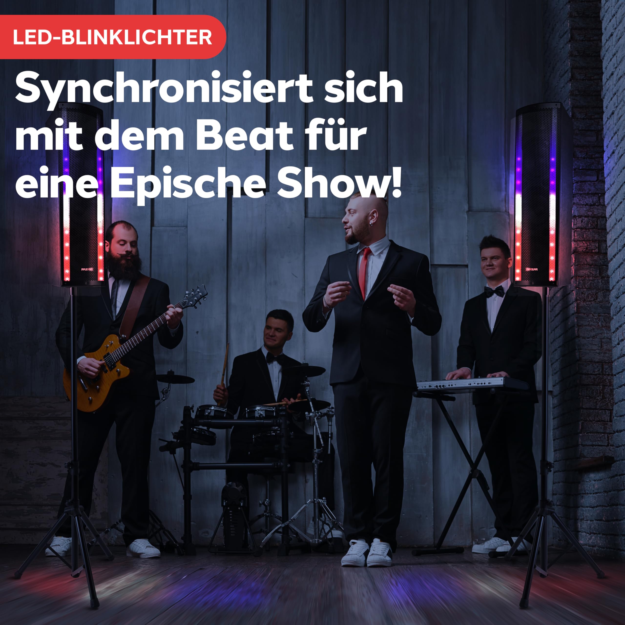 Pyle Tragbares Bluetooth PA-Lautsprechersystem, 3-Wege Aktiver & Passiver Outdoor Bluetooth Lautsprecher Tragbares PA-System mit Mikrofoneingang, Partylichter, FM-Radio -Stativ, Fernbedienung, Schwarz