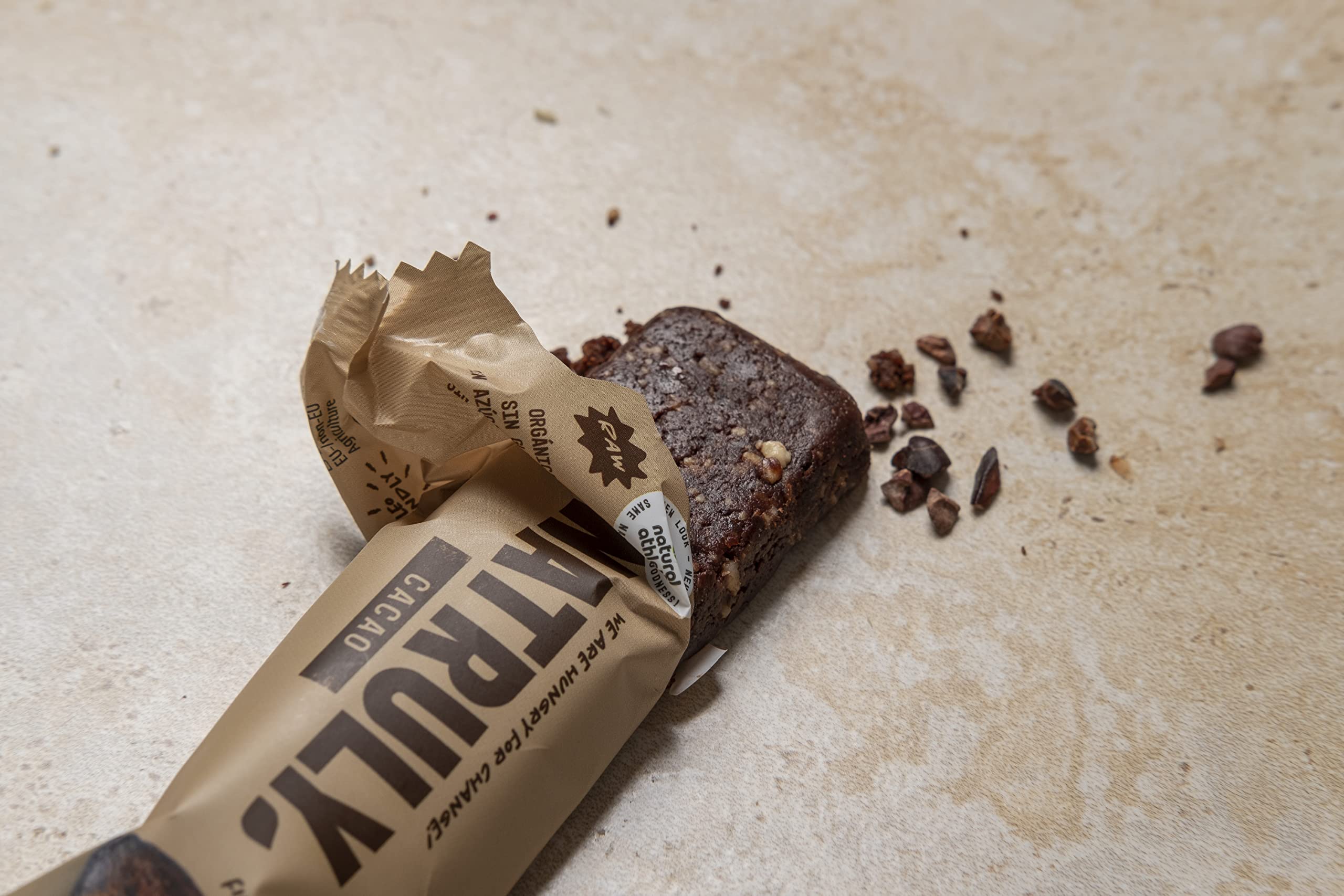 NATRULY Barritas Energéticas BIO Cacao Sin Azúcar Añadido, 100% Natural y Orgánicas, Sin Gluten, Vegana -Pack 24x40g