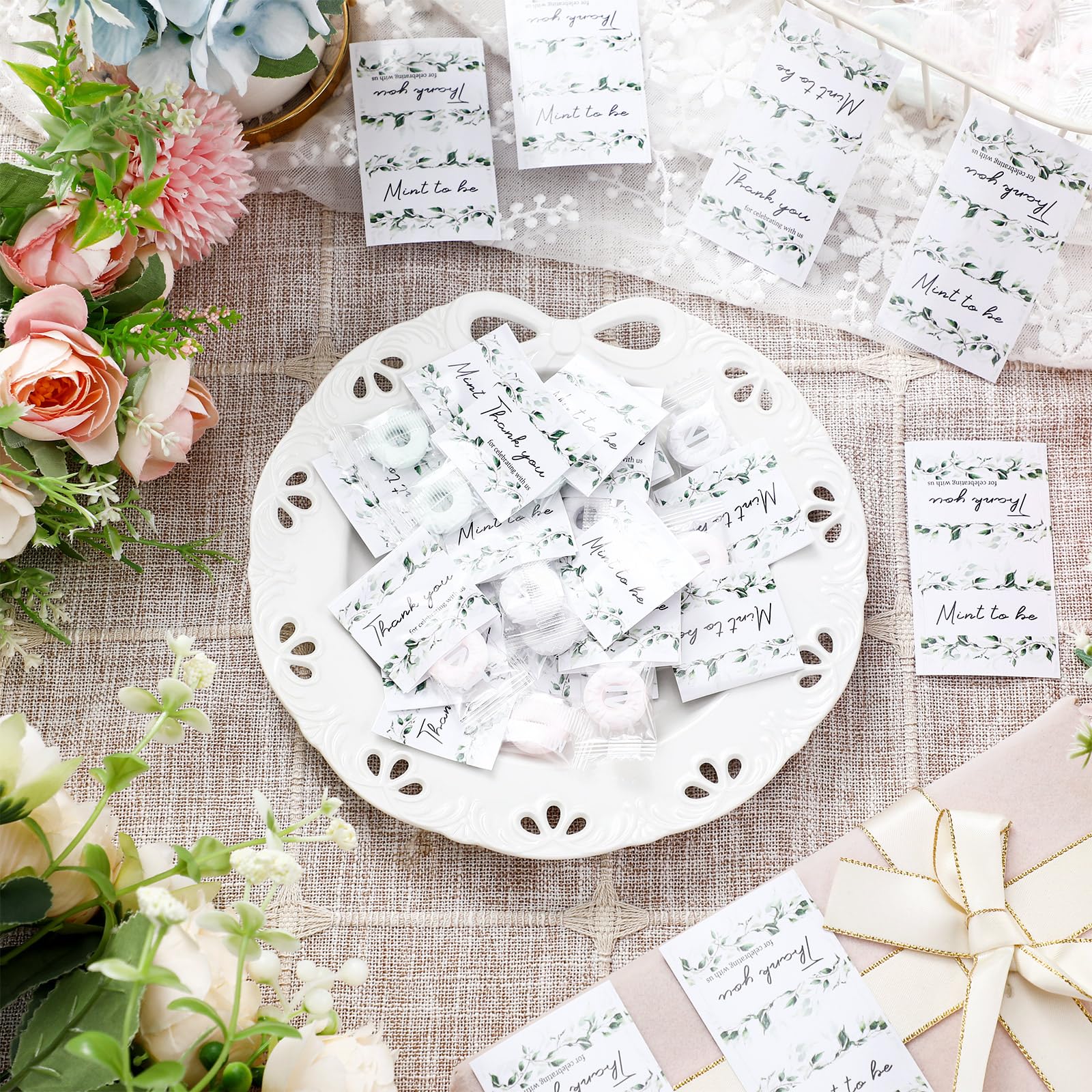 200 unidades de calcomanías de menta para bodas, caramelos, envueltas individualmente, adornos de menta, regalos de boda, decoración para invitados (mentas no incluidas)