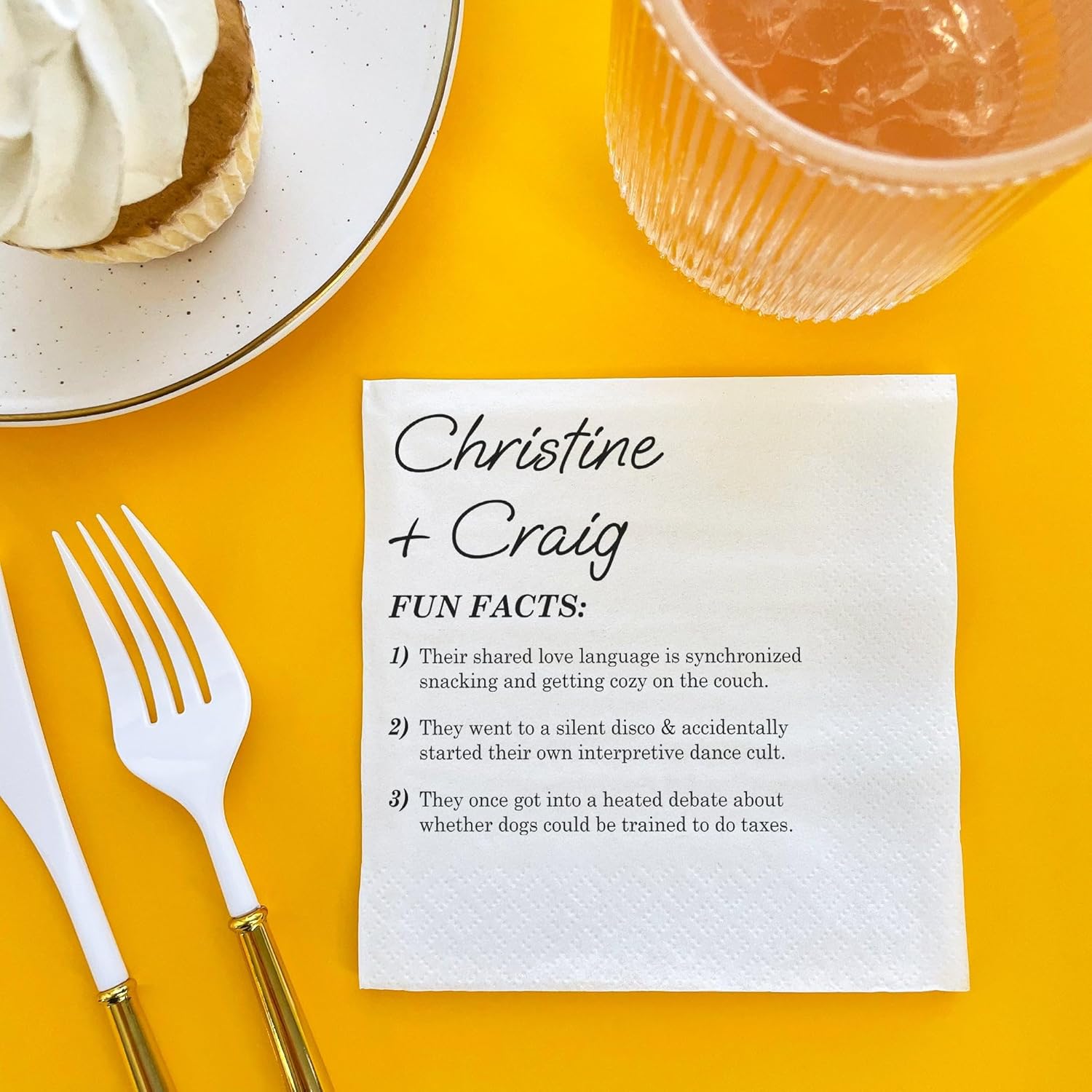 Big Dot of Happiness Personalized Fun Facts Party Napkins, Custom Wedding, Anniversary or Engagement Party Decor, White 3-Ply Paper Beverage Napkins - 150 Count