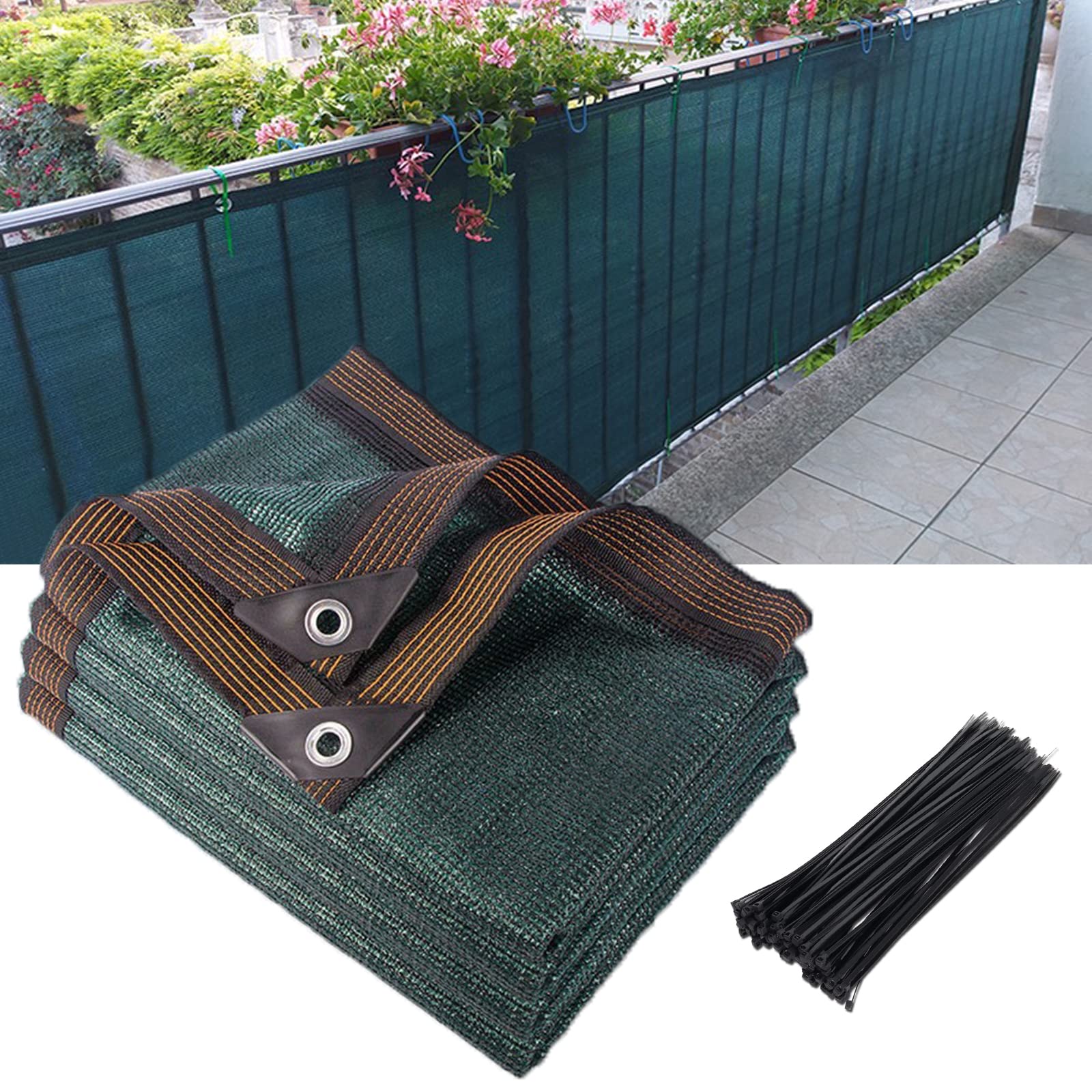 Gekufa Privacy Netting 2mx5m Garden Screening 130g/m² Fence Screening 90% HDPE Outdoor Shading Net UV-Resistant Tear-Resistant Windbreak Netting with Cable Ties and Eyelets