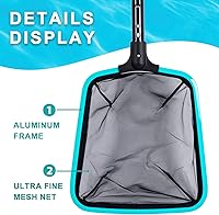 Vista 2 de Sepetrel Red de piscina, redes de desnatador de piscina para limpieza, malla fina y rastrillo de hoja media profunda con marco de aluminio