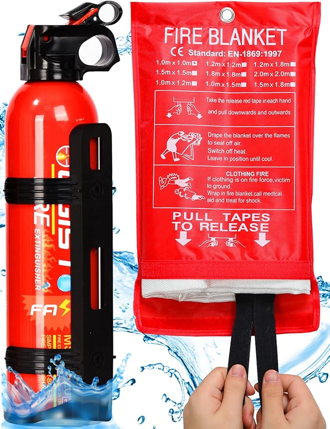 Ougist Fire Extinguisher & Fire Blanket Set 620ml Extinguisher & 40
