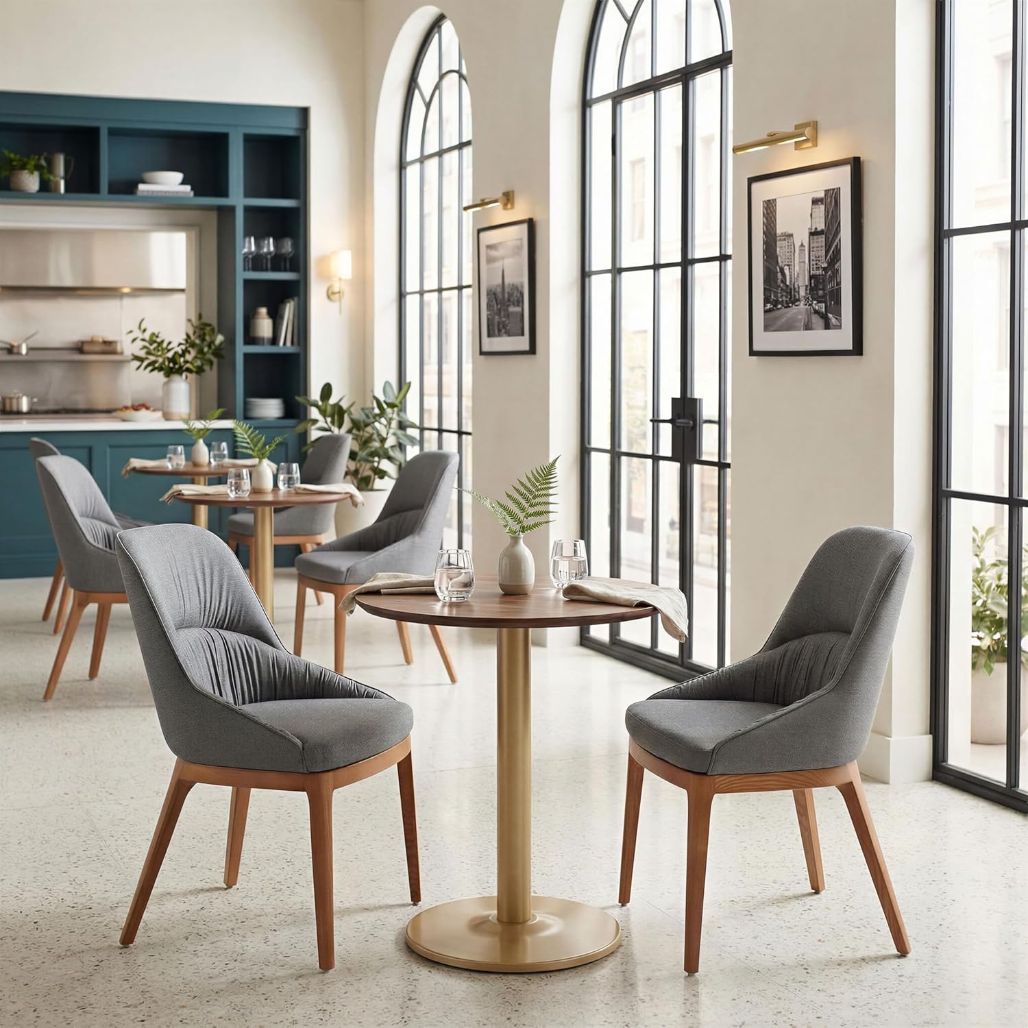 Alto Bistro Table Brown & Gold, Brown Dining Table, Modern Style, Faux Wood MDF Round Shape Tabletop, Steel, Indoor Dining, 23.6" W x 23.6" D x 29.9" H