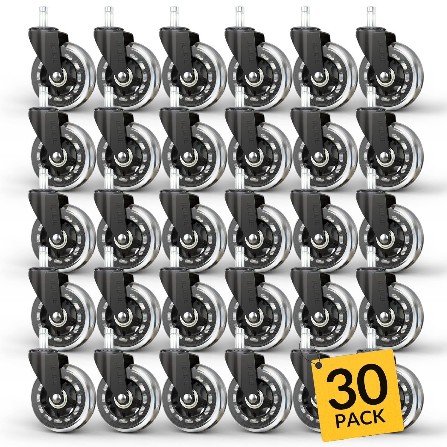 Photo 1 of HOLKIE Office Chair Wheels Roller Blade Caster - Rubber Replacement for Office 11x22mm Transparent 3 Inch - Hardwood Floors Gaming Chair Wheels Set of 30 - Smooth & Silence Gliding for Desk