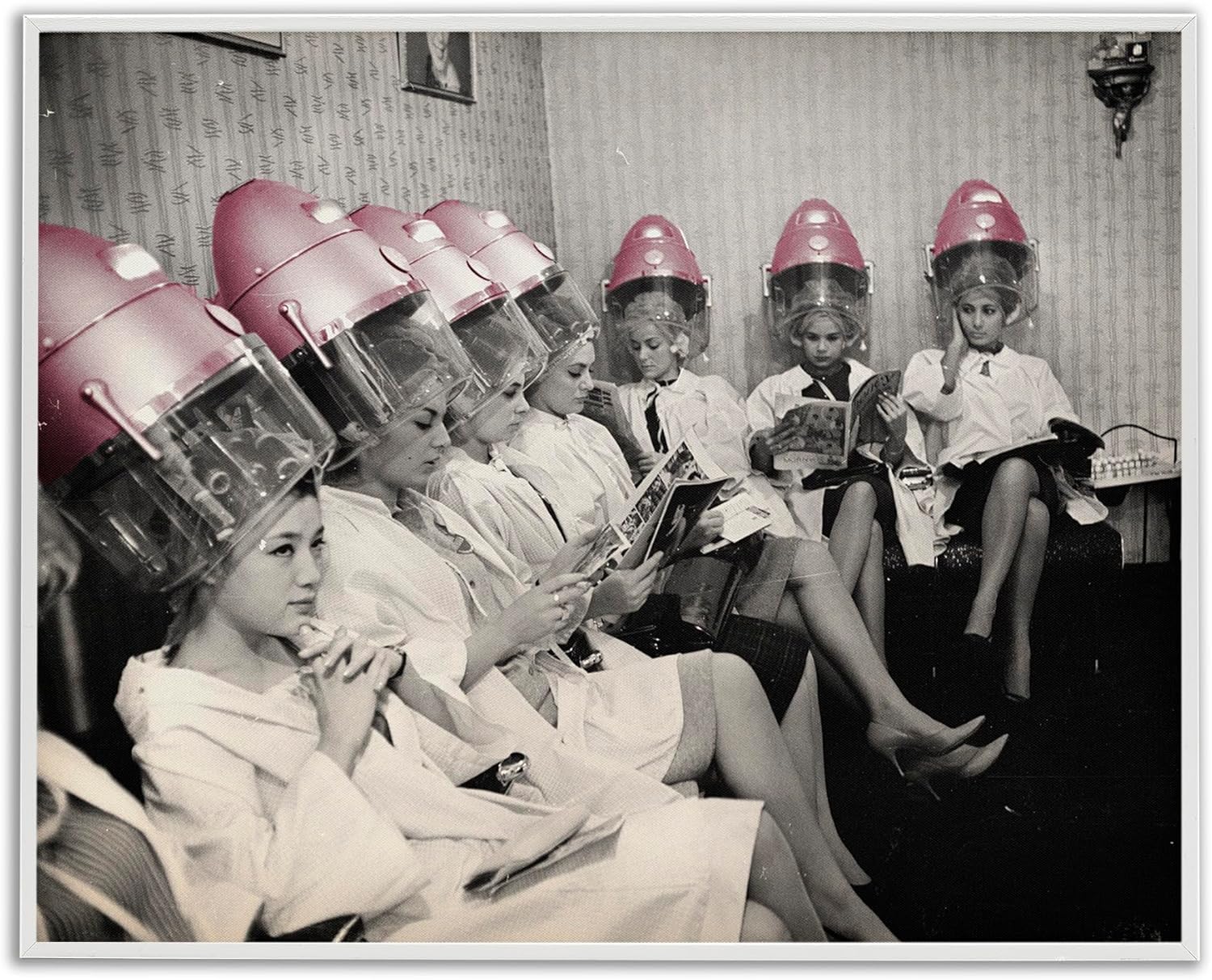 Stupell Industries Vintage Pink Hair Dryers White Framed Giclee Art design by Sophie 6, 11 x 14