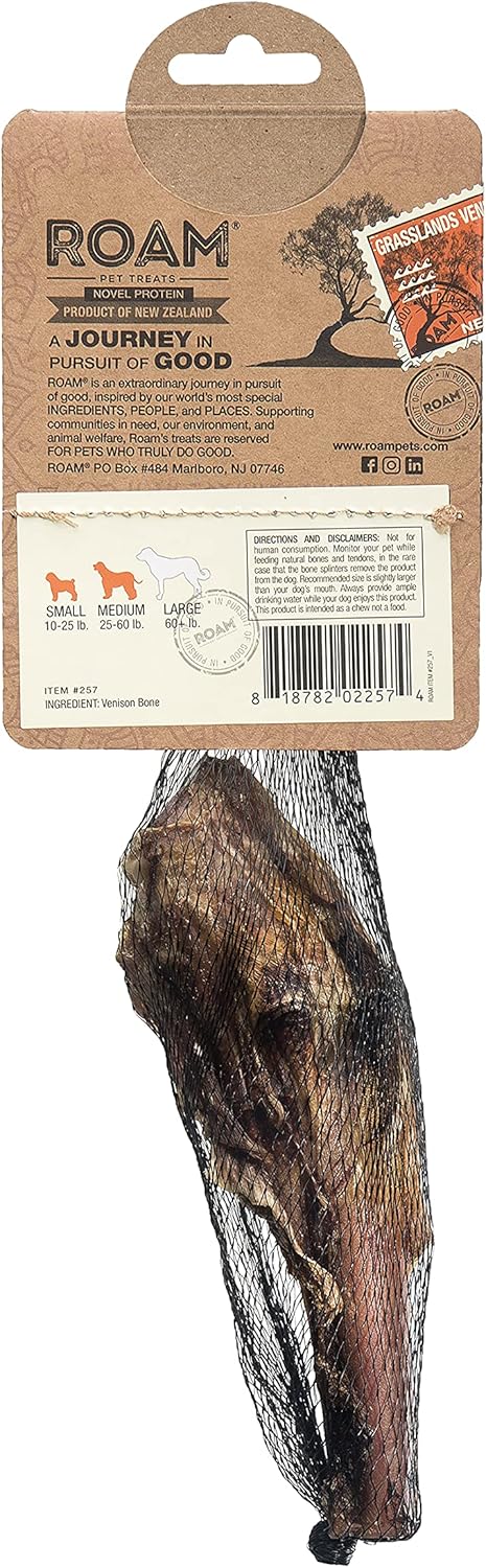 ROAM Pet Treats Bucky Gnaw-kle – Grasslands Venison Knuckle Dog Chew, Single Ingredient, All Natural, Grain-Free, & Gluten-Free (2 Pack)