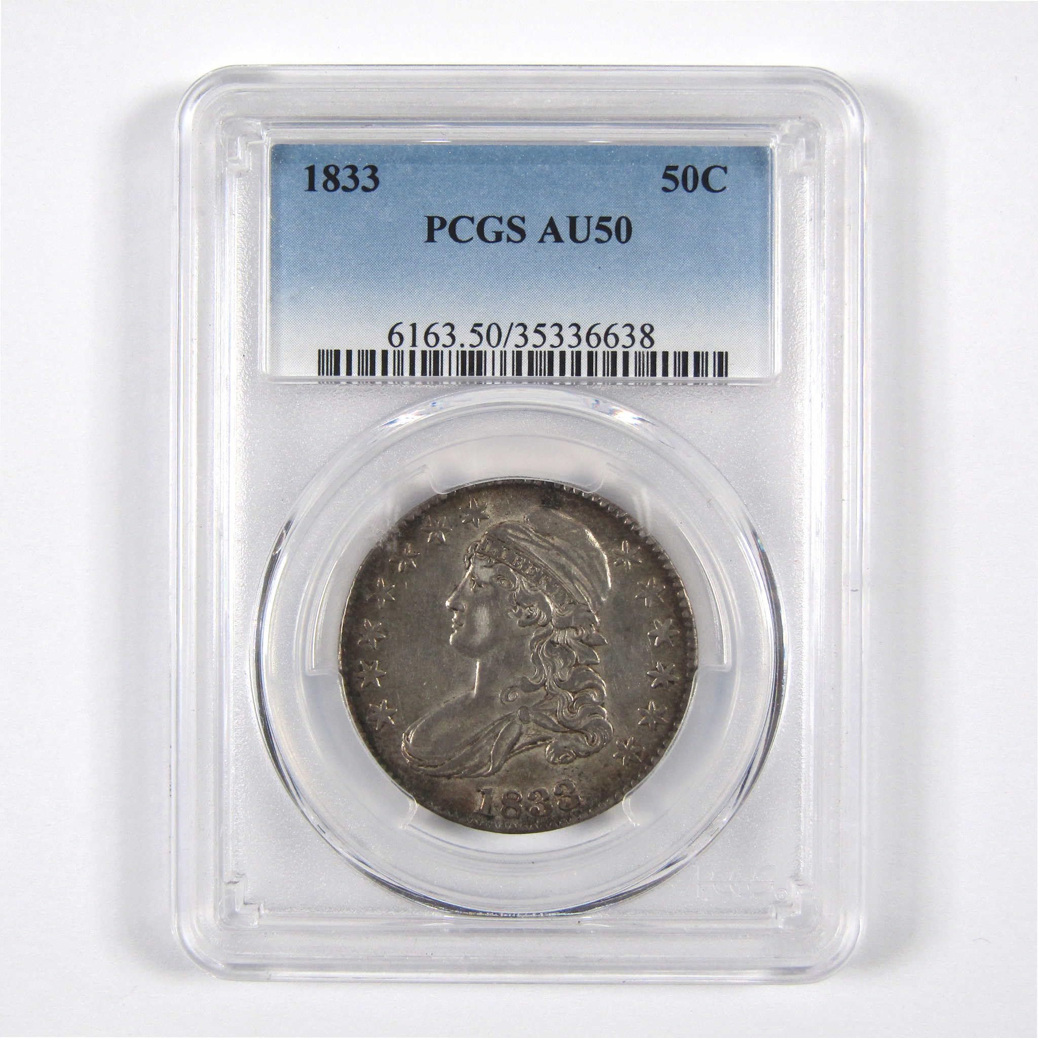1833 Capped Bust Half Dollar AU 50 PCGS 89.24% Silver 50c SKU 