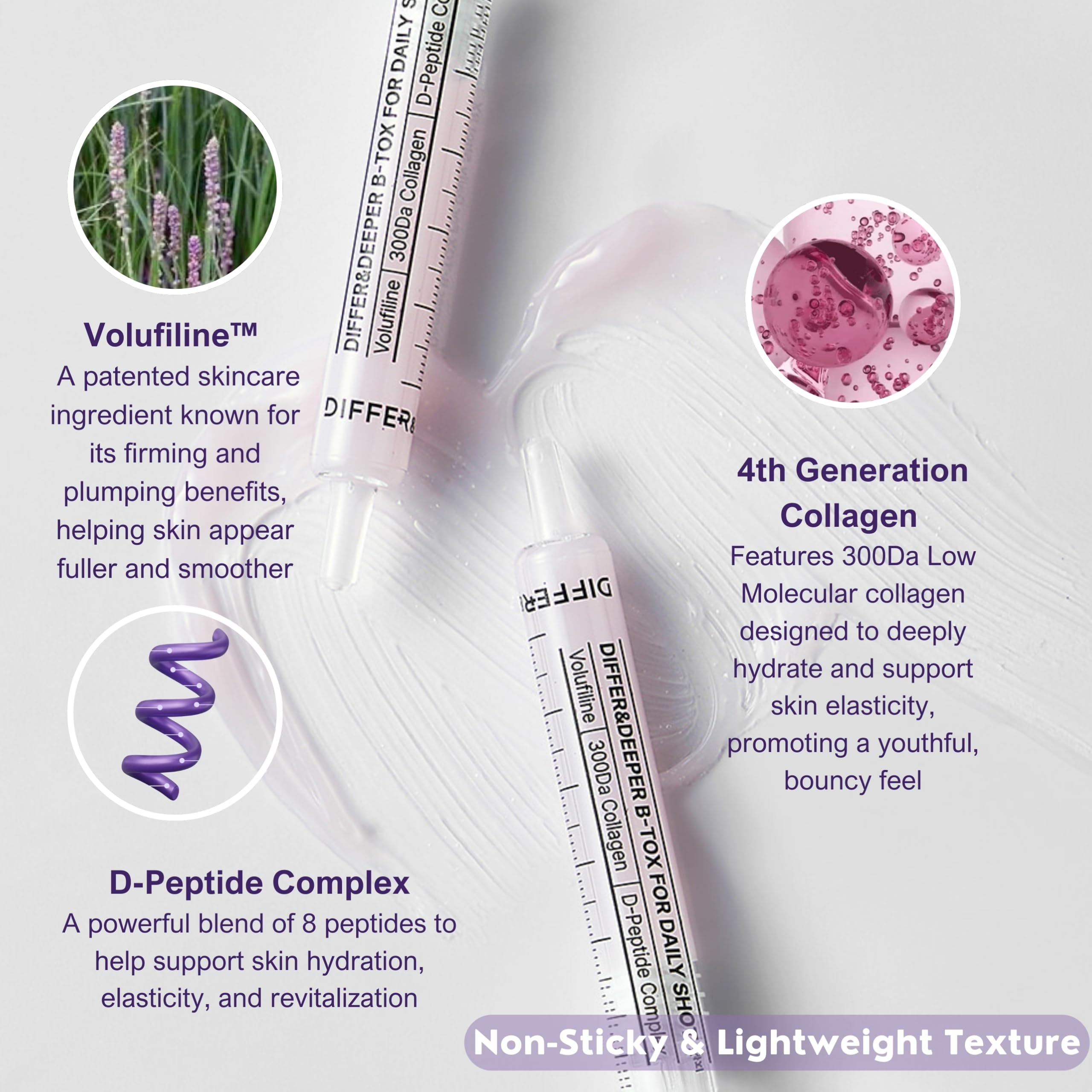 Differ&Deeper Sérum Volufiline & Collagène Repulpant – Ampoule Visage Anti-Âge Coréenne au Collagène, Acide Hyaluronique & Peptides, Cure Volume | 10 x 2,5 ml