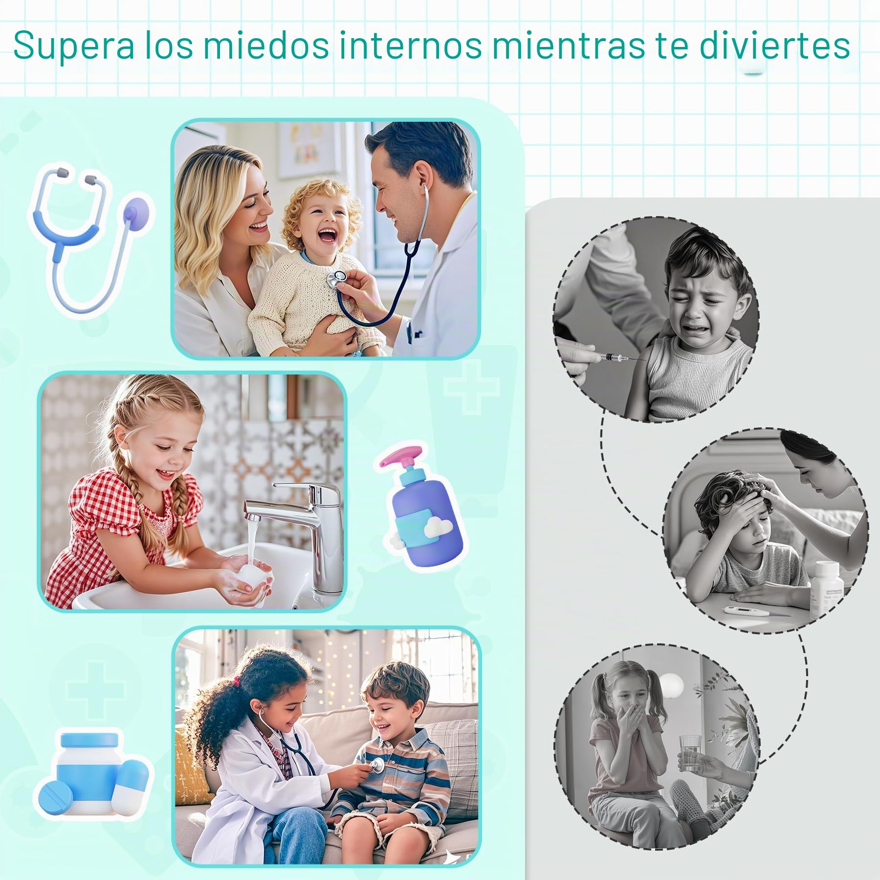 Maletín Médico de Madera con Estetoscopio Real, Bata y Gorro - Kit Doctor 32 Piezas - Juguete Educativo de rol para Niños 3 4 5 6 7 8 9 10 Años Regalo para Cumpleaños/Navidad