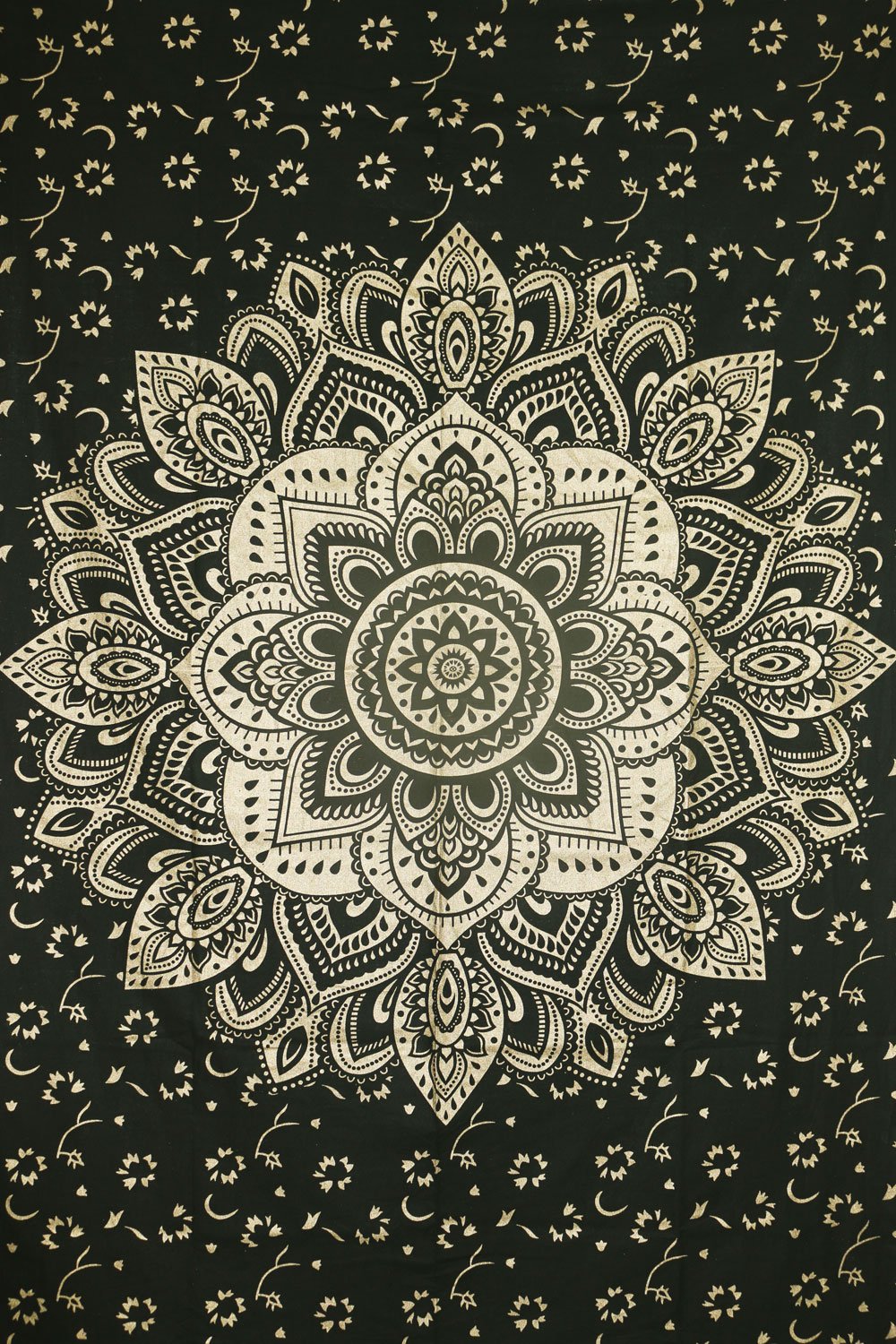 FUTURE - Arazzo fatto a mano, con mandala, colore: nero e oro, stile indiano