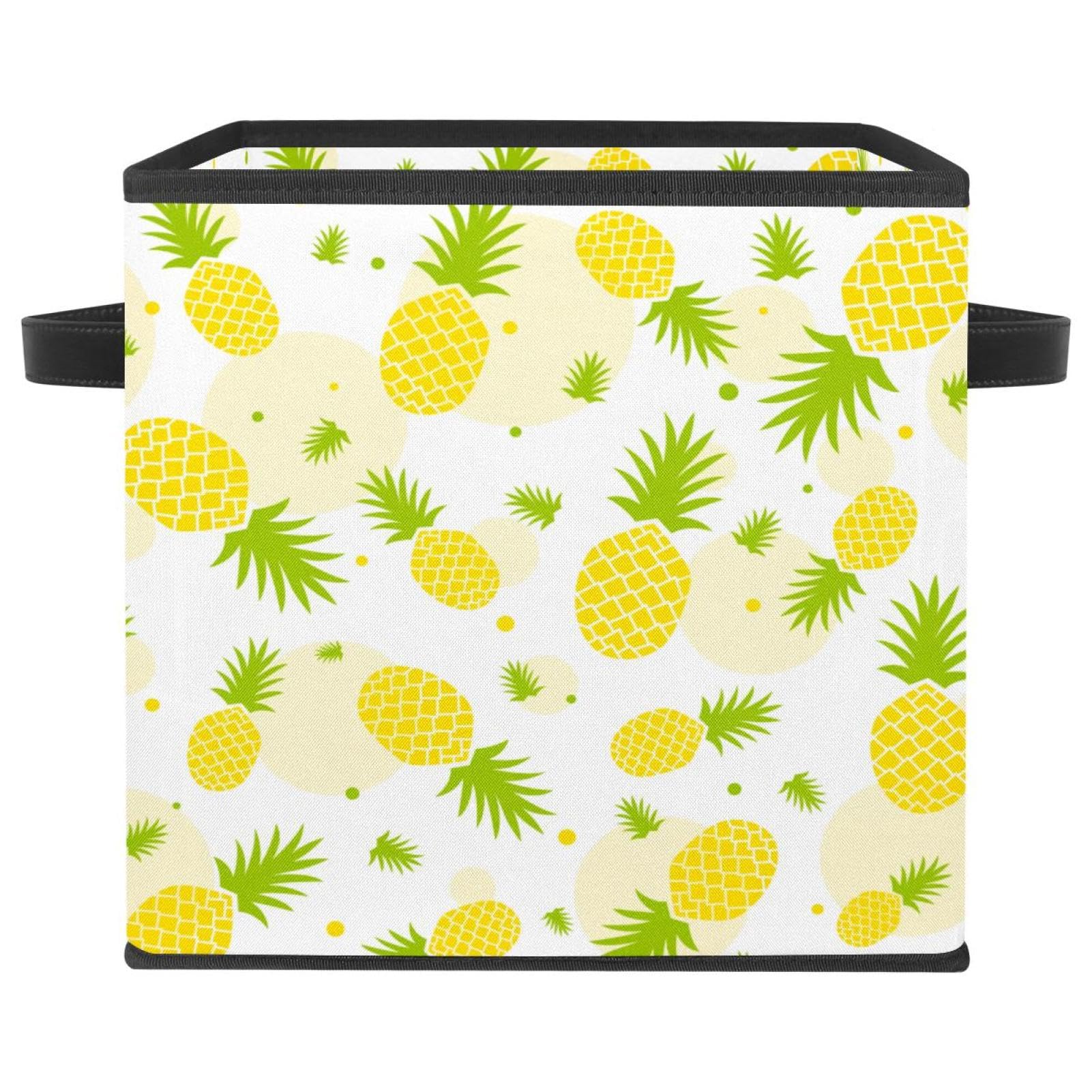 Boîte de rangement pliable cube motif ananas en tissu avec poignées pour chambre