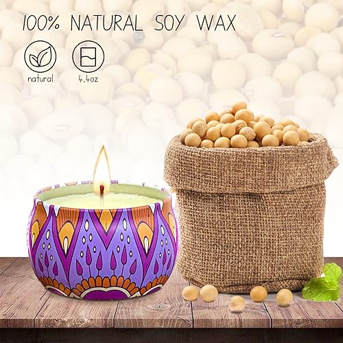 Miniatura 4 de PLEYIDOOL Velas perfumadas de soja para aromaterapia, regalos para mujeres, 4.4 onzas, paquete de 4 unidades de 120 horas de combustión, velas de