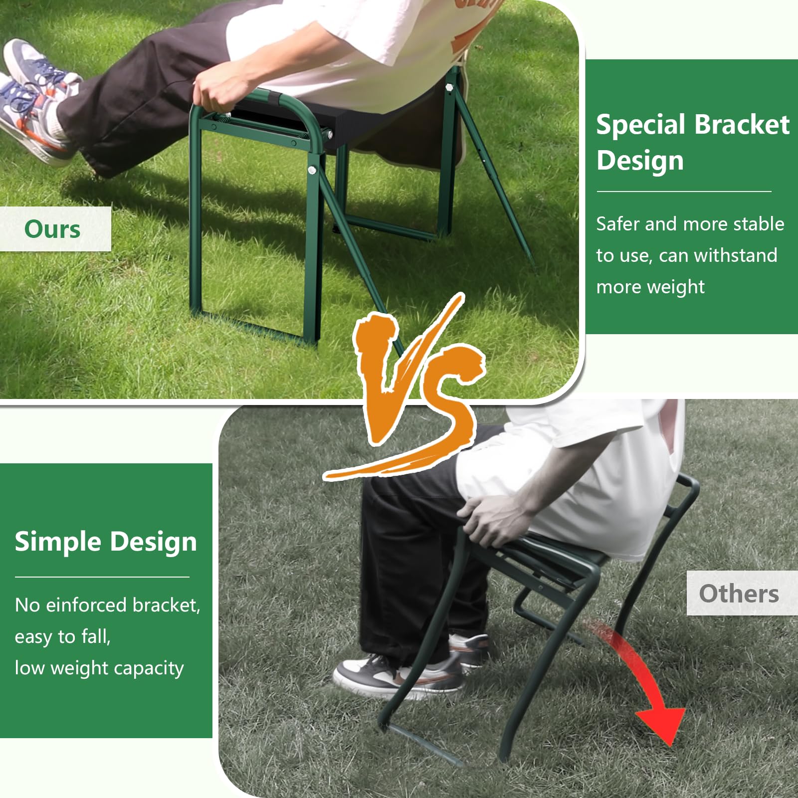 seasky Banc de jardin pliable à genoux et siège anti-basculement, coussin épais et doux, tabouret de jardinage robuste avec sac à outils, cadeau de jardinage pour femme