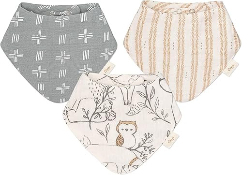 Crane Baby Conjunto de baberos de muselina suave, baberos ajustables y absorbentes estilo bandana para niños y niñas