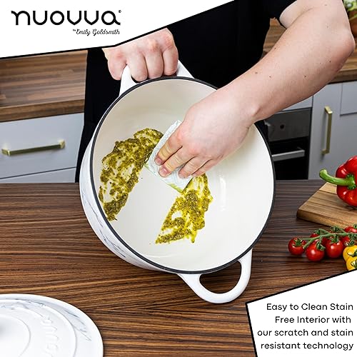 Vista 20 de Nuovva - Olla holandesa de hierro fundido con tapa – Cacerola esmaltada apta para horno hasta 500° F antiadherente – Utensilios de cocina Rojo