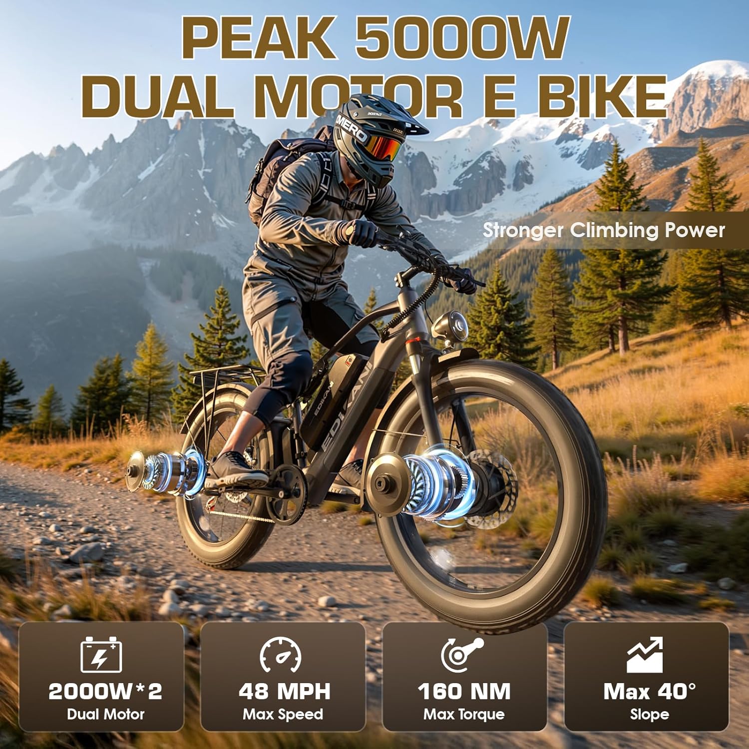 EDIKANI TOP-D80 Electric Bike for Adults, Max 160 Miles 1976WH Dual Battery Fat Tire Ebike, 48MPH Peak 5000W Dual Motor E Bike for Adults Electric, 26" Commuter Electric Bicycle with Full Suspensions