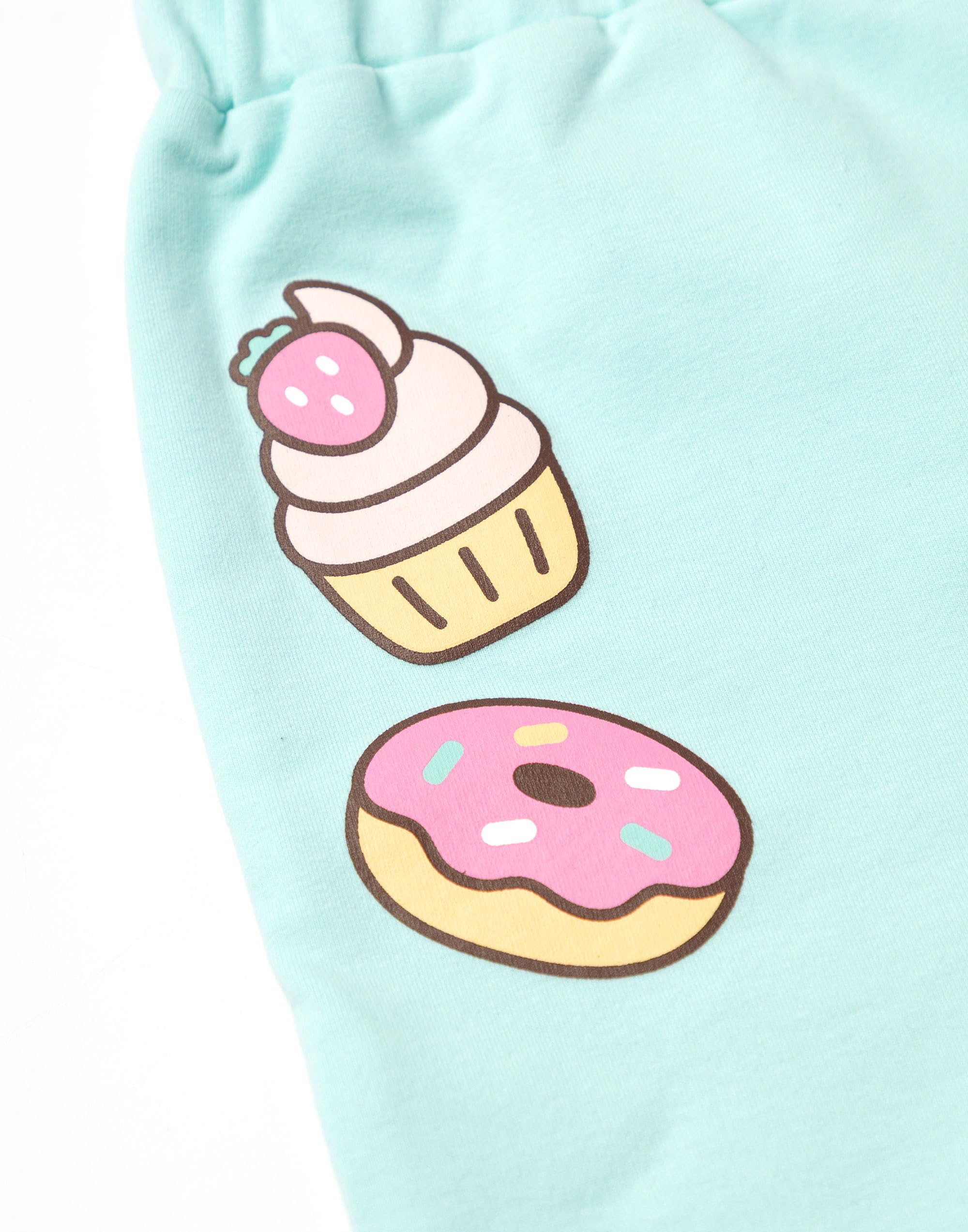 Pusheen the Cat Conjunto Niña Camiseta Gris y Shorts | Camiseta con gráfico verde menta y cinturilla elástica | Ropa casual de manga corta | Mercancía
