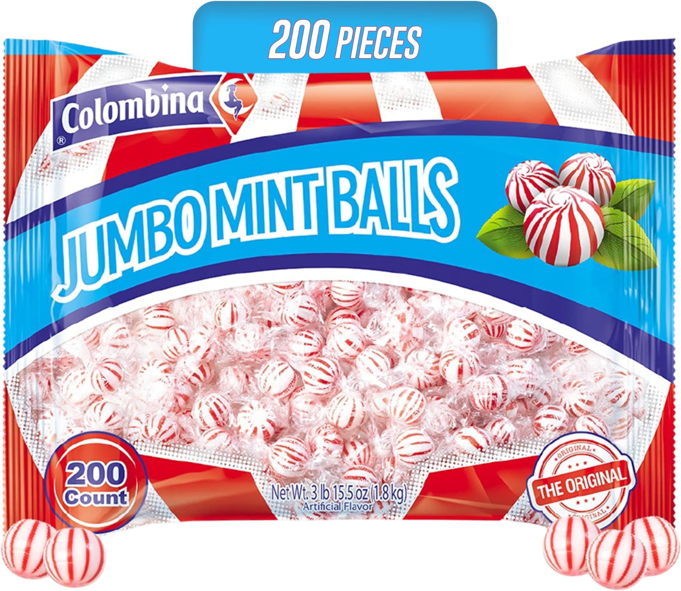 Colombina Jumbo Peppermint Balls, Individually Wrapped Red & White Hard Candy...