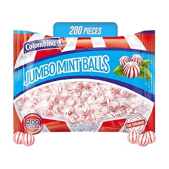 Colombina Jumbo Peppermint Balls, Individually Wrapped Red & White Hard Candy Delights, 4lbs 200 Count