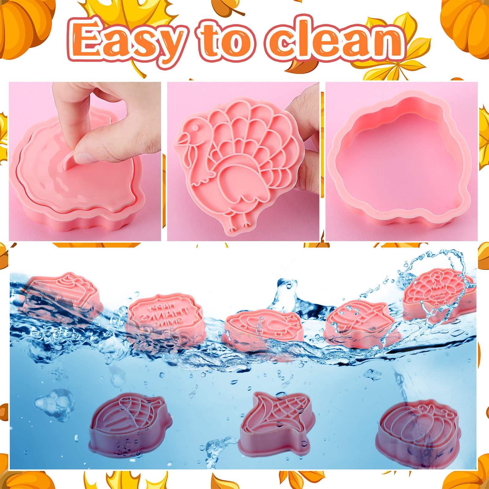 16 Stück Thanksgiving Ausstechformen Halloween mit Kolben Stempel Set Herbst 3D Keksausstecher Urlaub Gebäck Fondant Ausstechformen Form Kruste Ausstechform Prägeform (Blattstil)