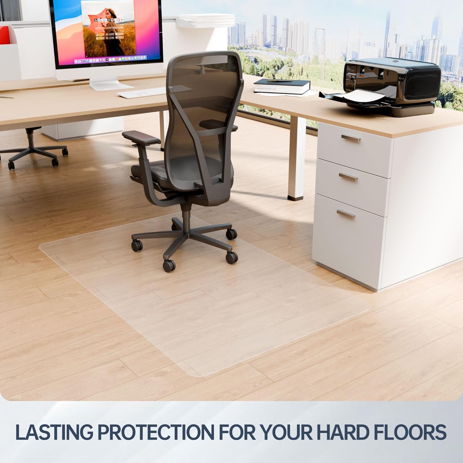 Desk Chair Mat for Hard Floors, 60" x 48" Office Clear Protector Mat for Hardwood, Easy Glide Plastic Floor Mat for Office Home (Rectangle) 48" x 60" - Rectangular For Hard Floor