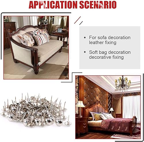 Miniatura 7 de Uñas de tapicería antiguas plateadas de 0.984 in, uñas redondas de cabeza grande, tachuelas plateadas para muebles, tablero de corcho, muebles de