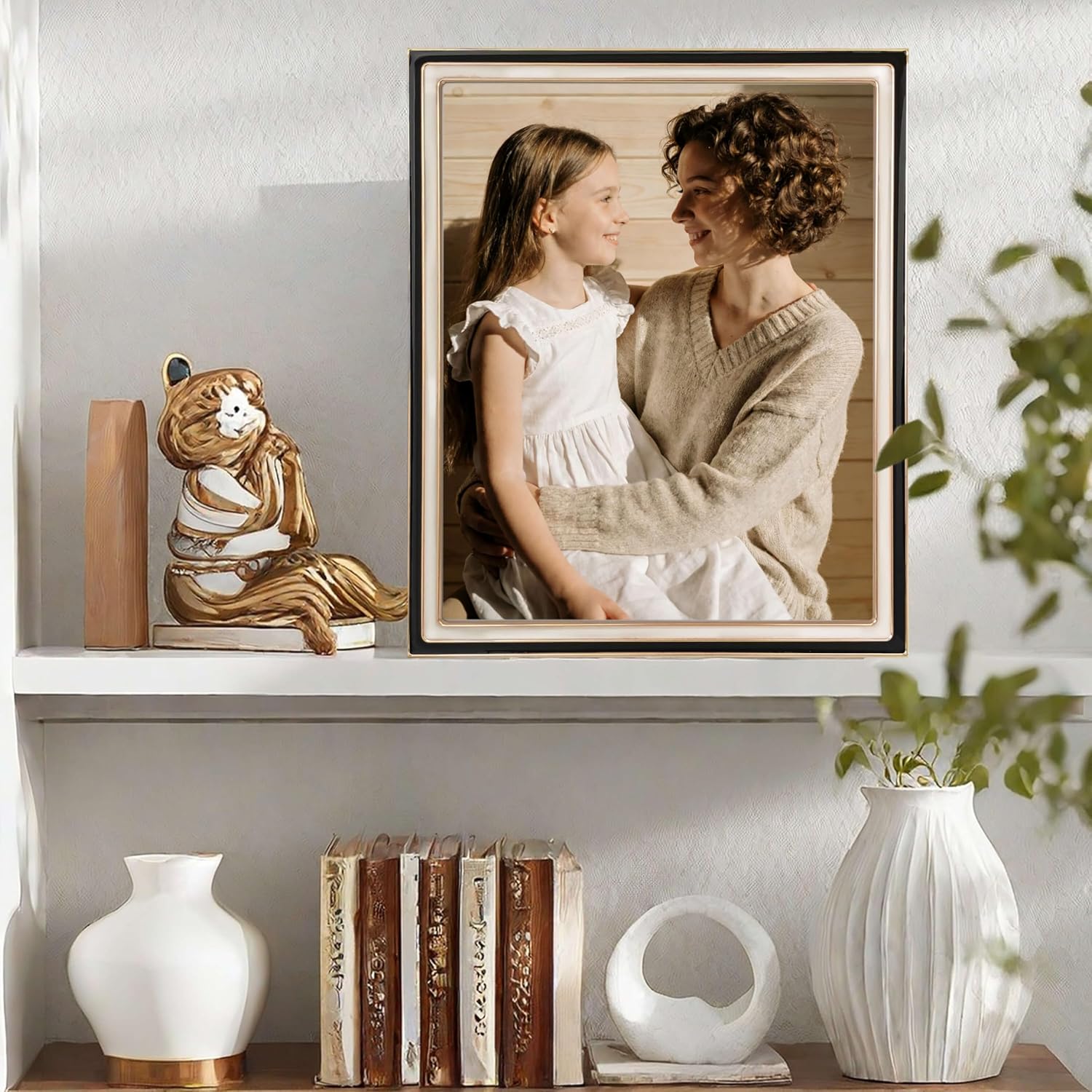 8x10 Enamel Picture Frame, HD Real Glass Metal Photo Frames, for Tabletop or Wall Mounting Display, Family Office Photo Gallery Decor Great Gift (Black+White, 2Pcs)