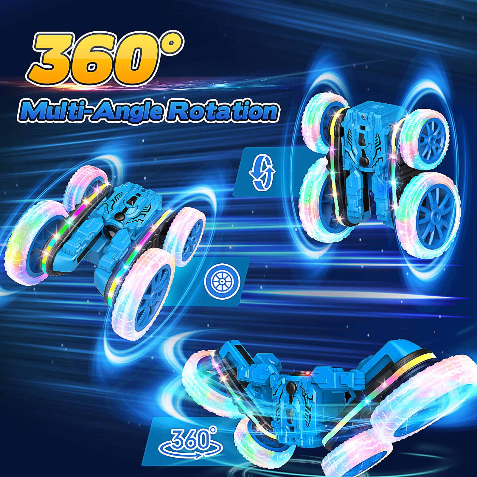 Voiture Télécommandée Fille 360° Rotative – RC Stunt Avec Lumières LED Arc-en-Ciel, Musique, 2.4GHz, Tout-Terrain – Cadeau Enfant 3-10 Ans