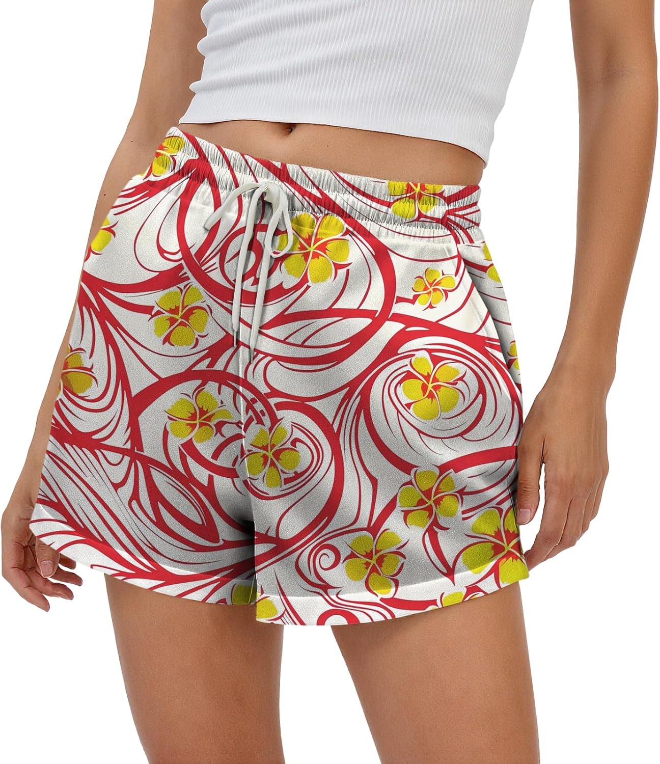 Fashion Shorts for Women Summer Boho Print High Elastic Waist Athletic Workout Casual Pants with Pockets